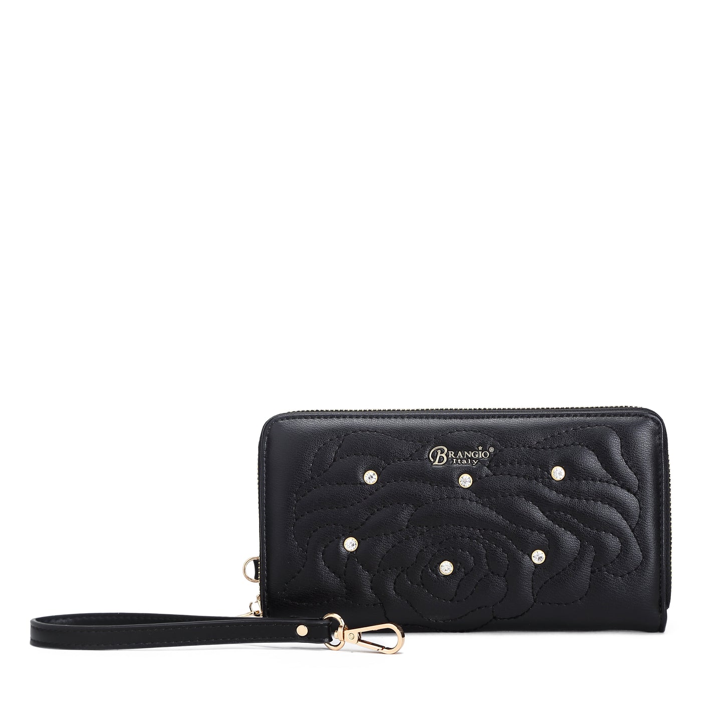 Rosette 3D Vegan Leather Crystal Wristlet Wallet