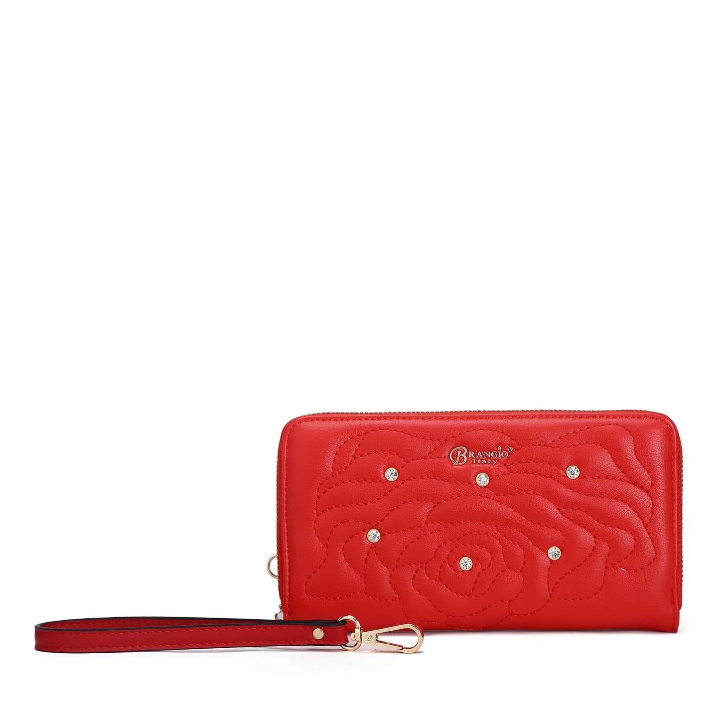 Rosette 3D Vegan Leather Crystal Wristlet Wallet