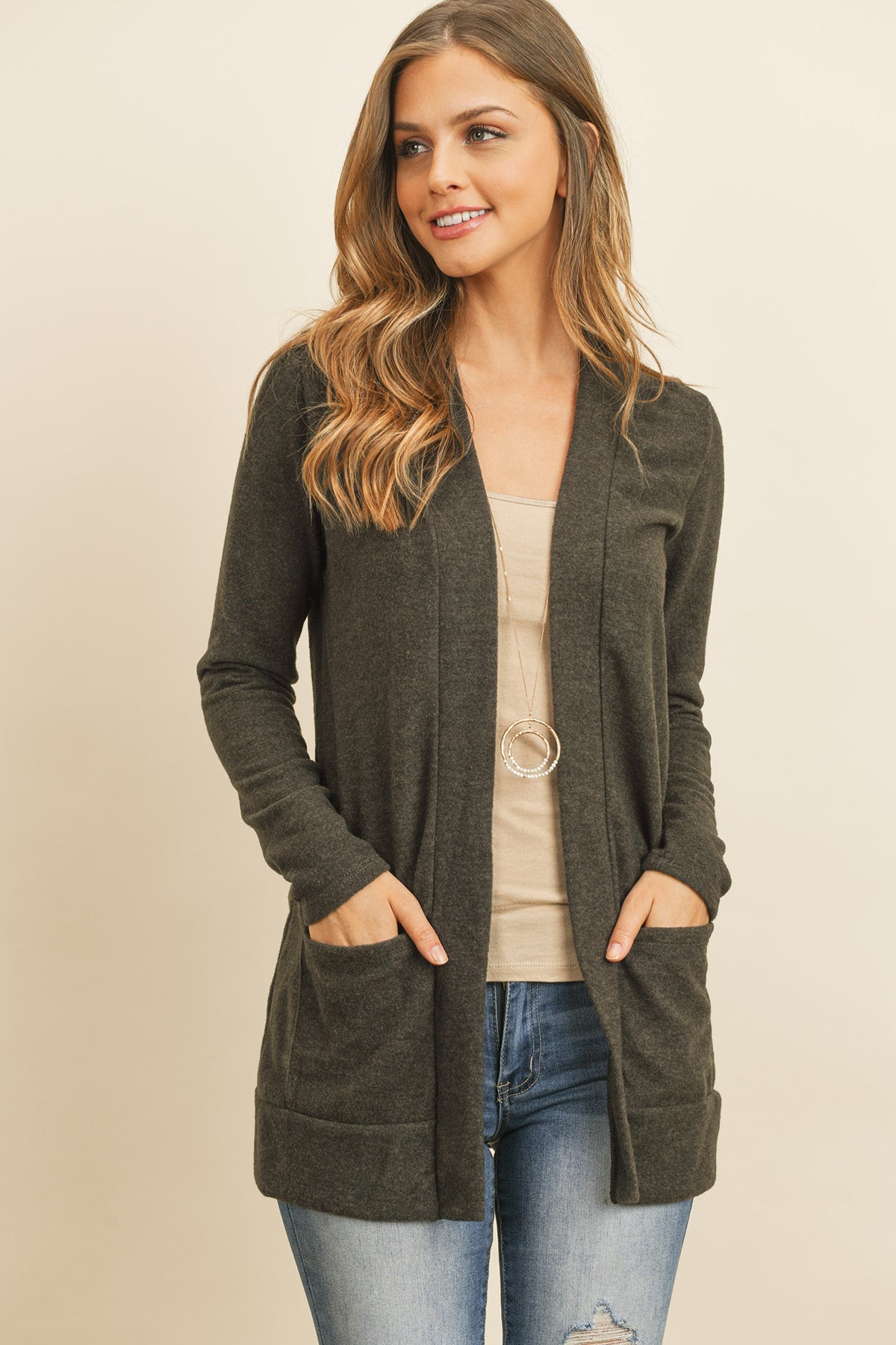 Hacci Brushed Open Front Cardigan
