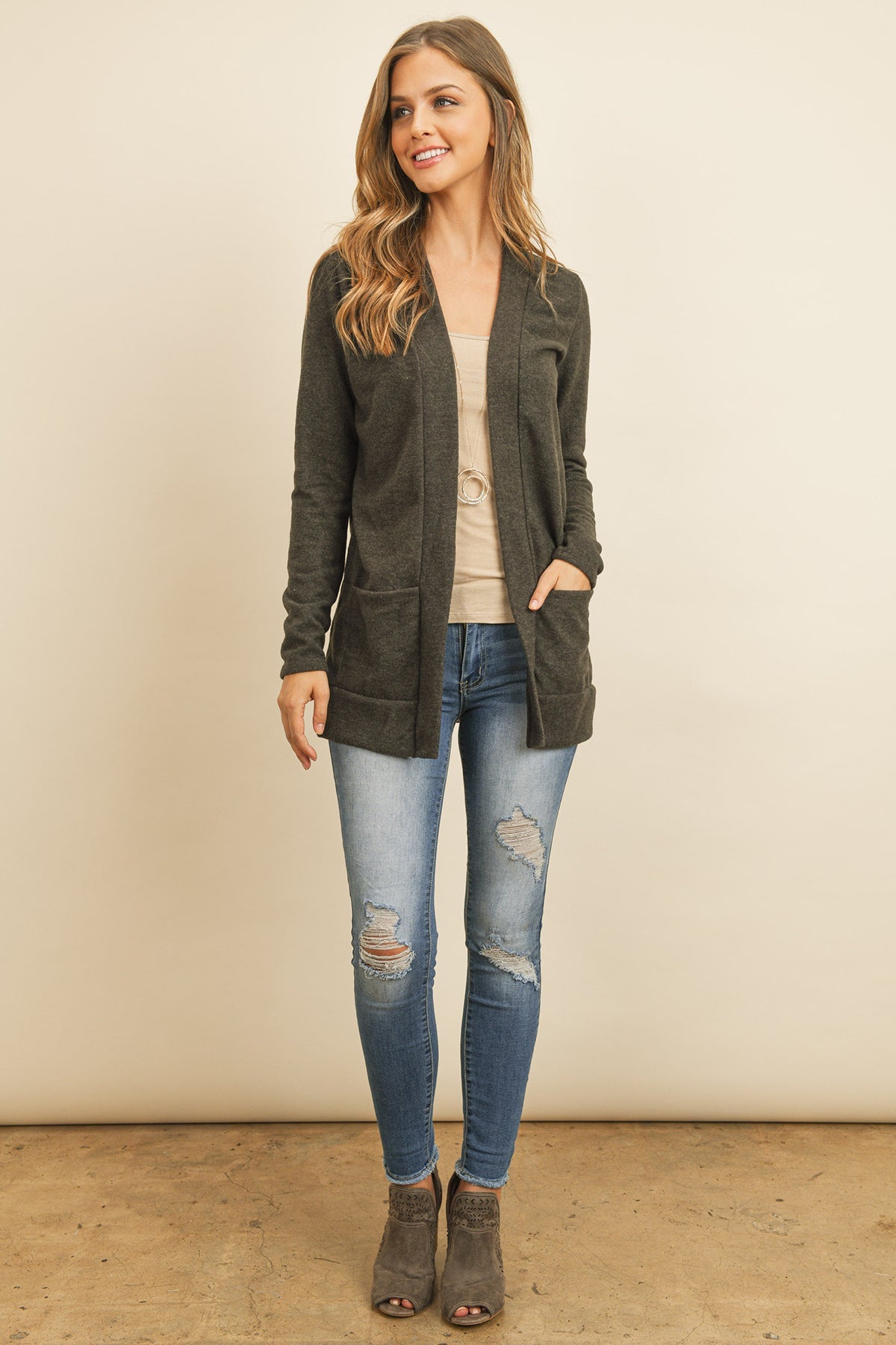 Hacci Brushed Open Front Cardigan