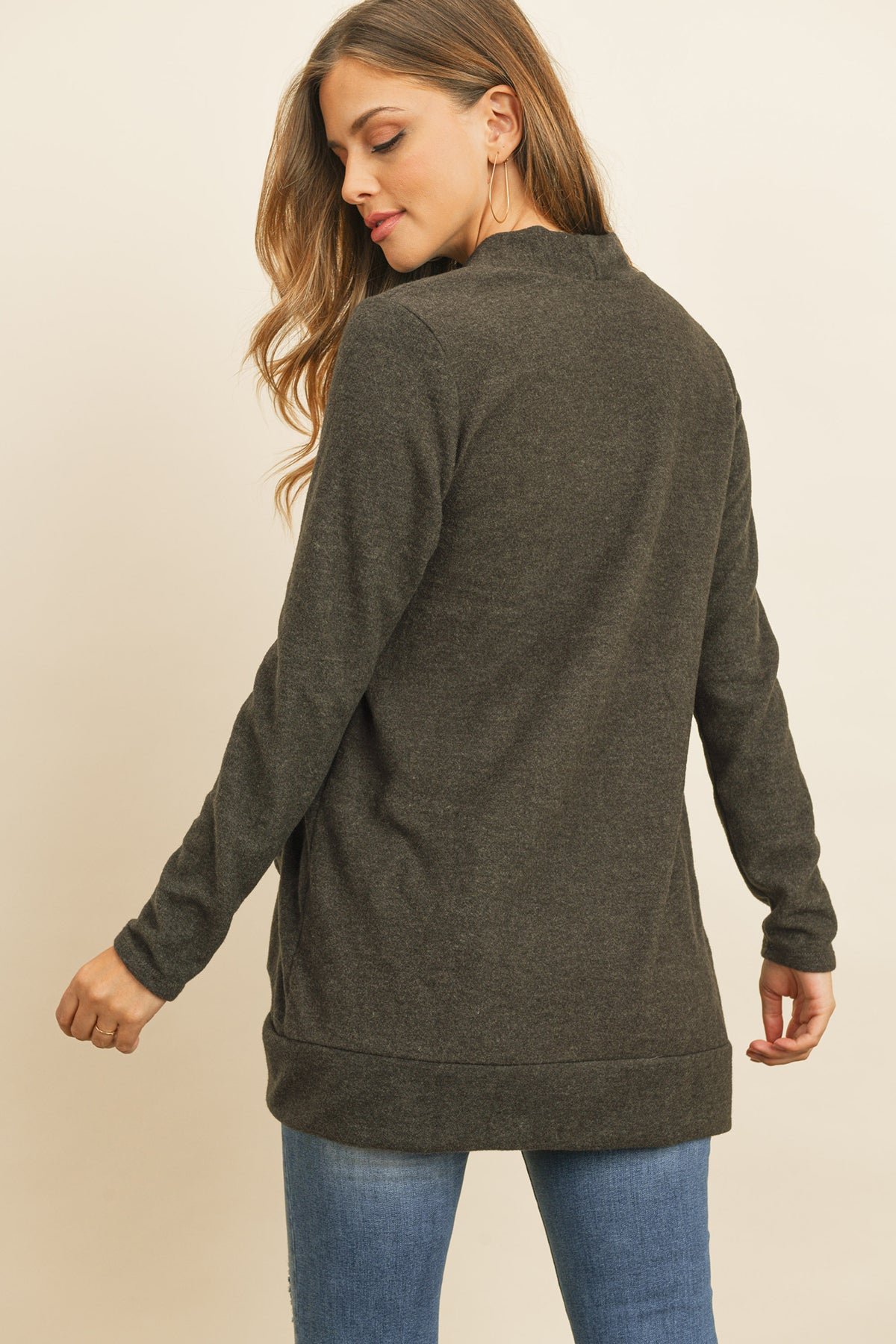 Hacci Brushed Open Front Cardigan