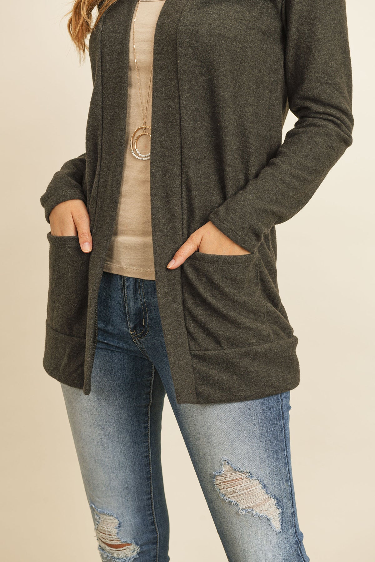 Hacci Brushed Open Front Cardigan