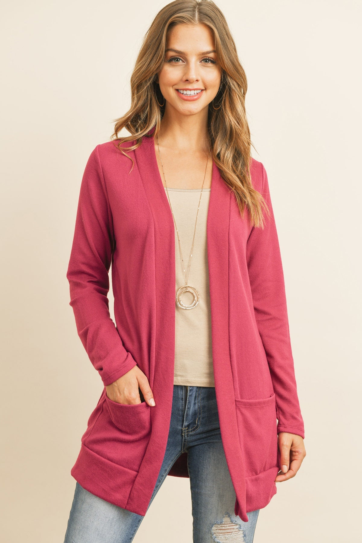 Hacci Brushed Open Front Cardigan