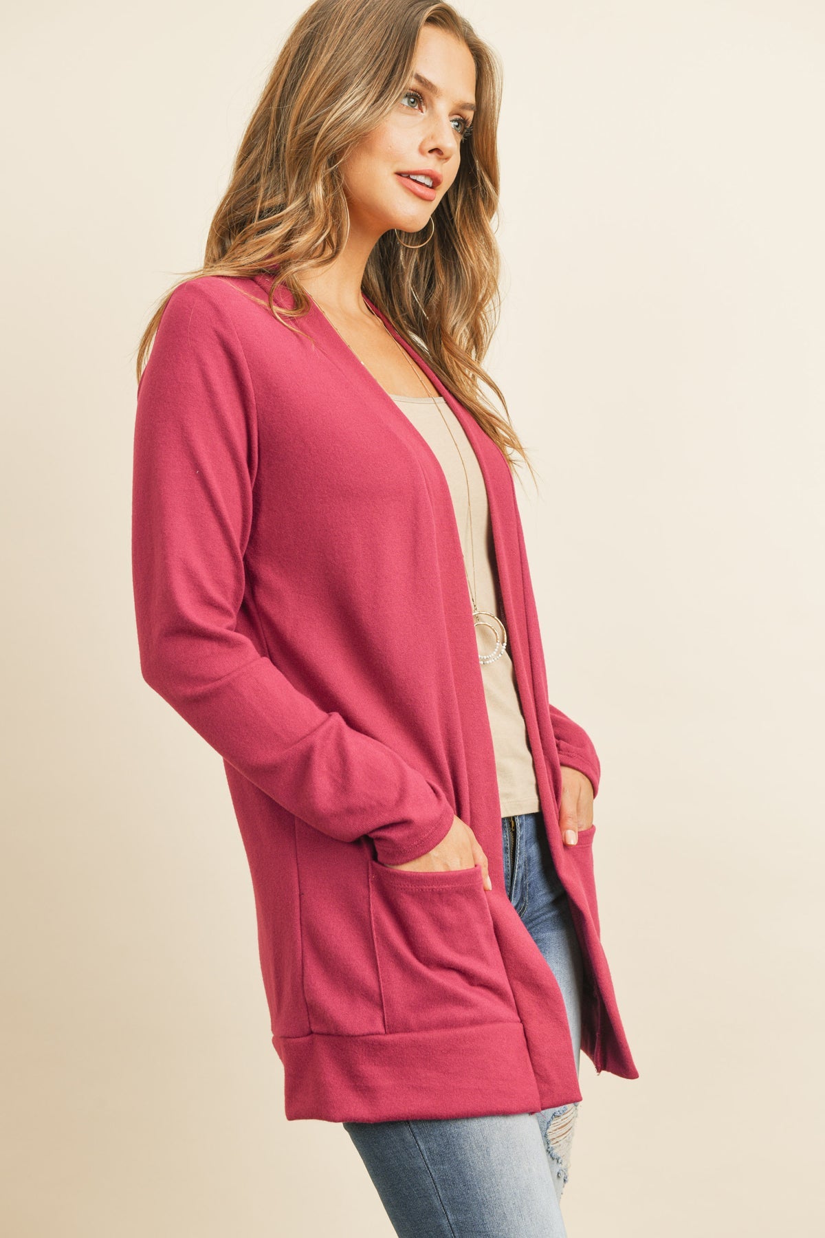 Hacci Brushed Open Front Cardigan