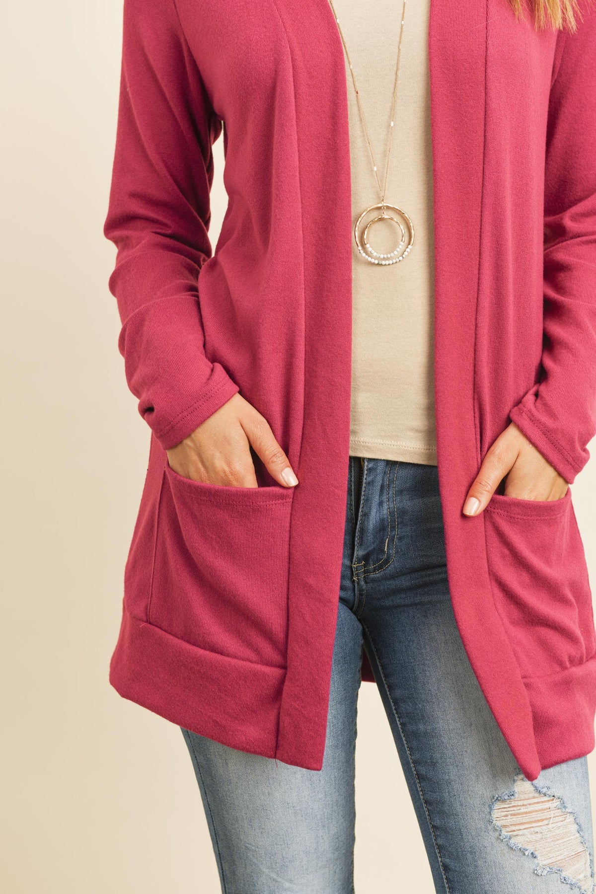 Hacci Brushed Open Front Cardigan