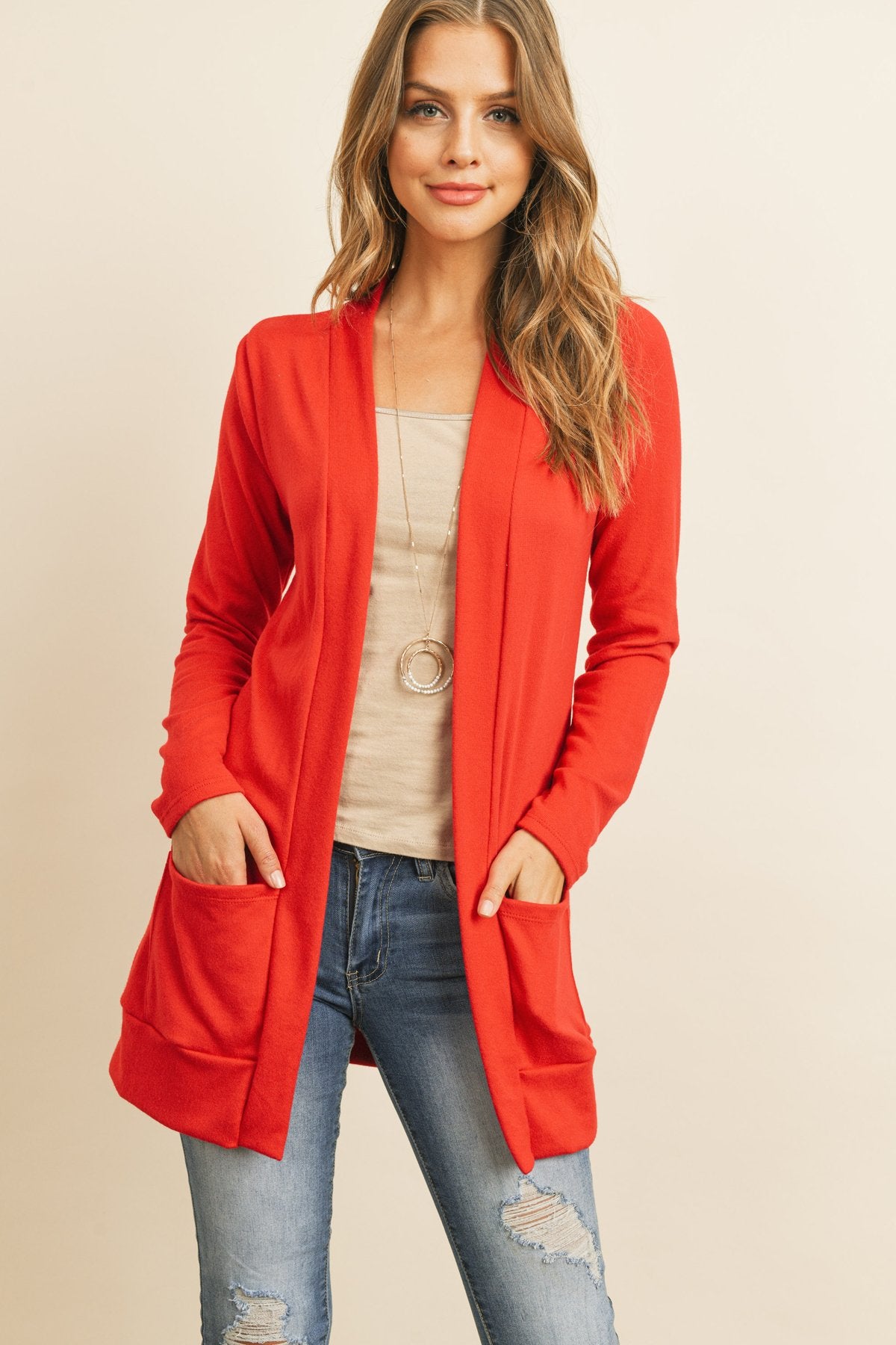 Hacci Brushed Open Front Cardigan