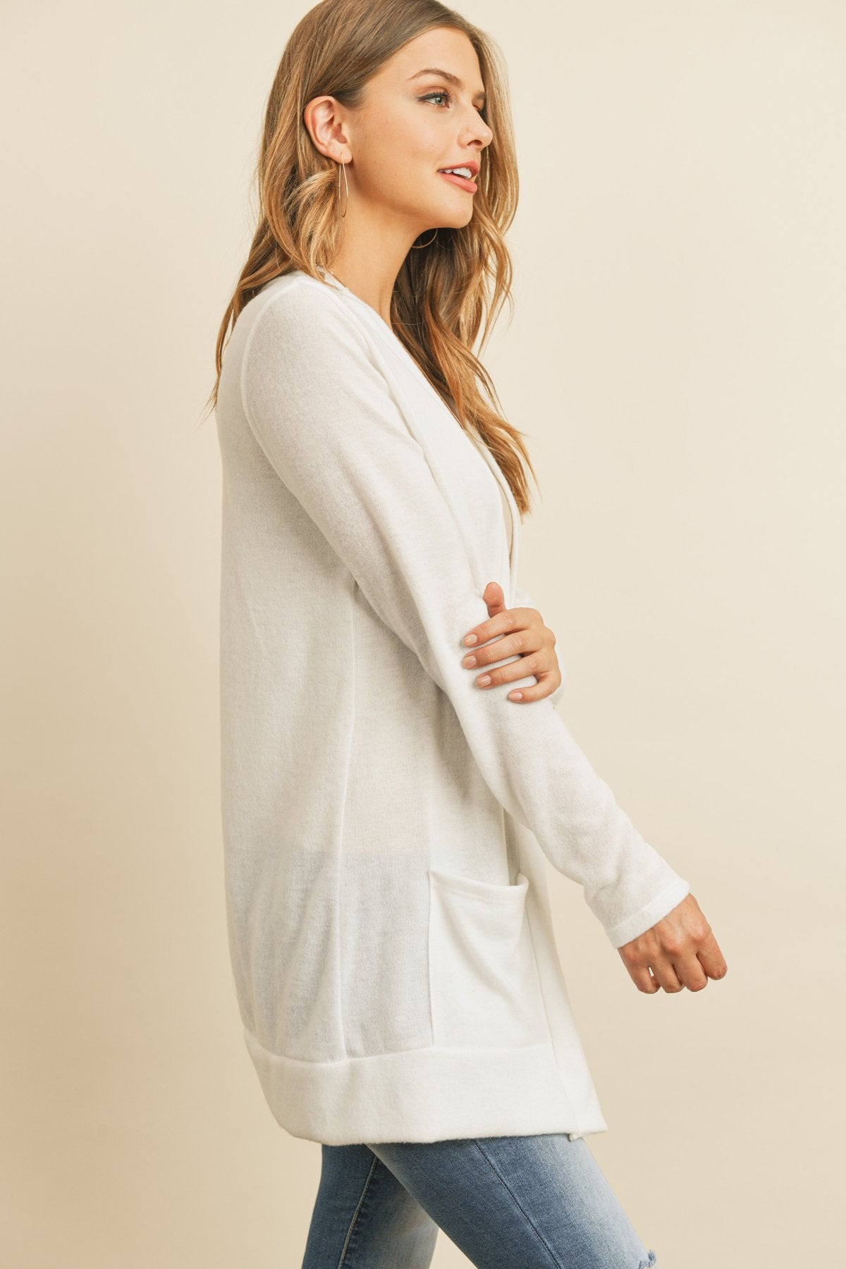 Hacci Brushed Open Front Cardigan