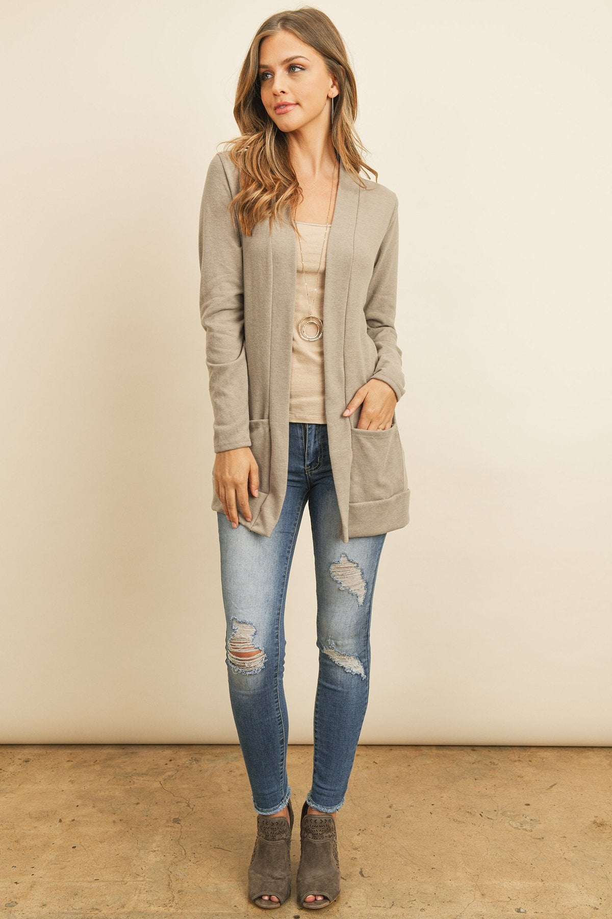 Hacci Brushed Open Front Cardigan