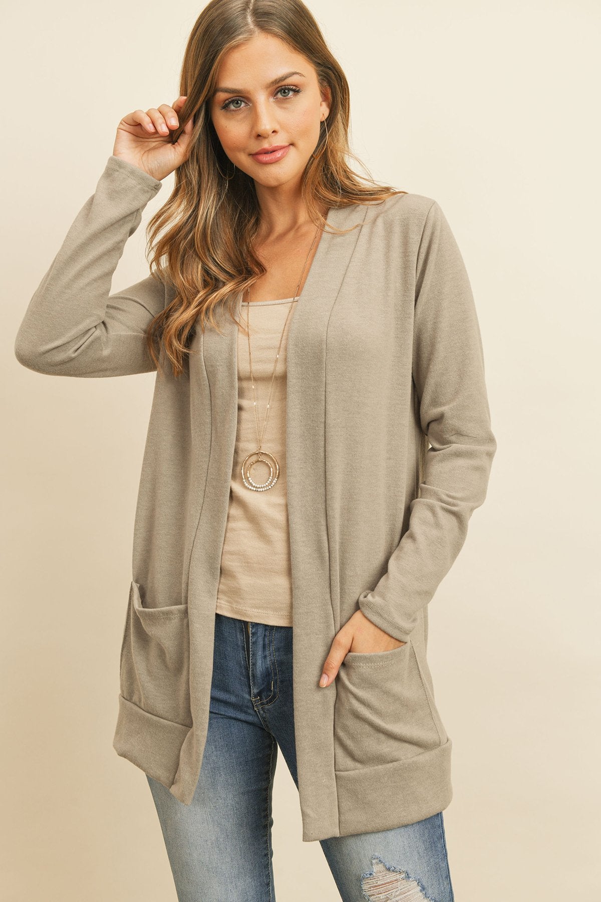 Hacci Brushed Open Front Cardigan