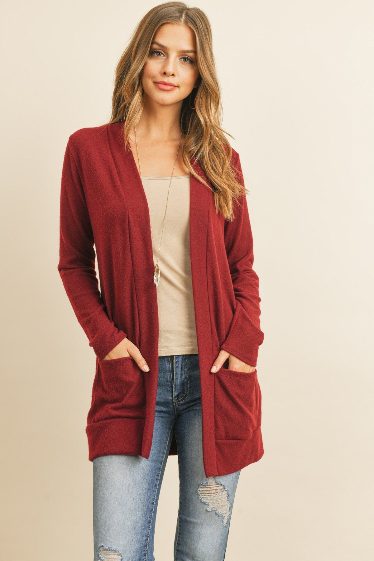 Hacci Brushed Open Front Cardigan