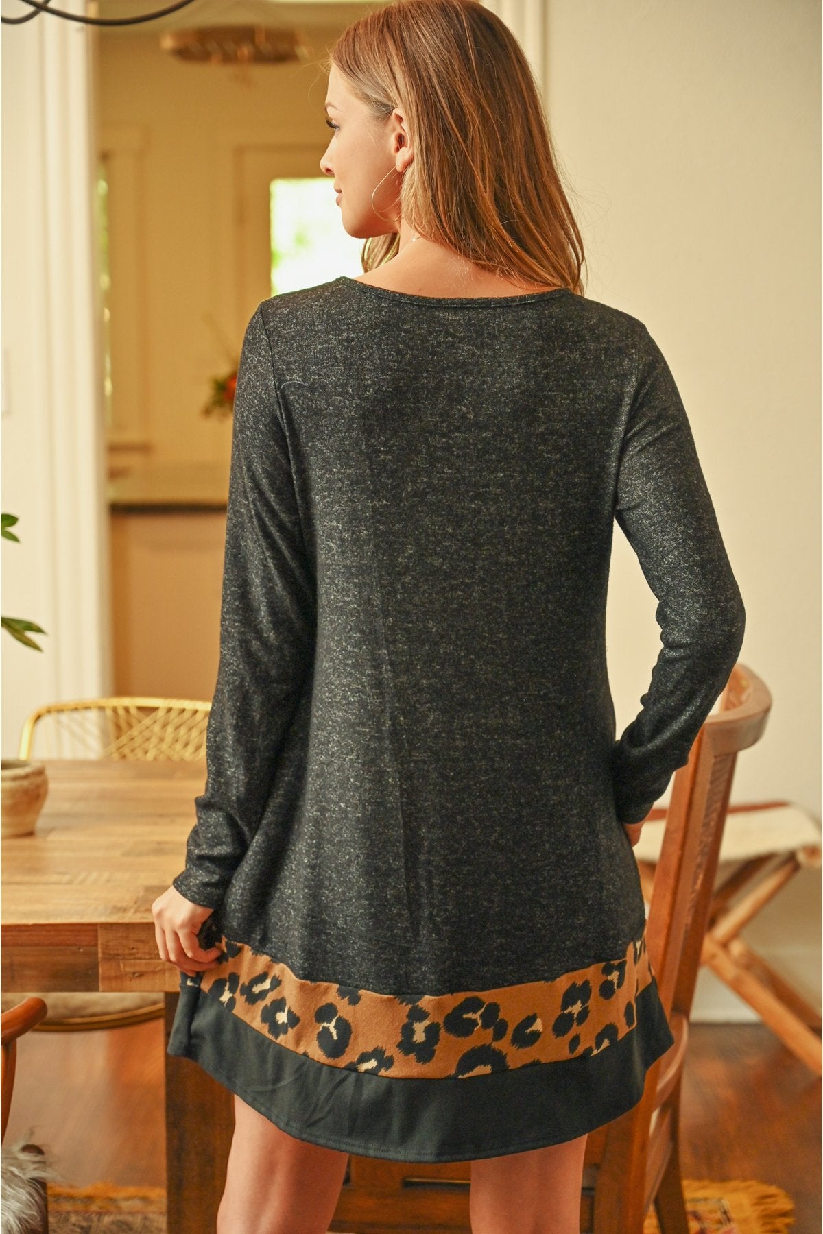 Long Sleeve Leopard Contrast Dress
