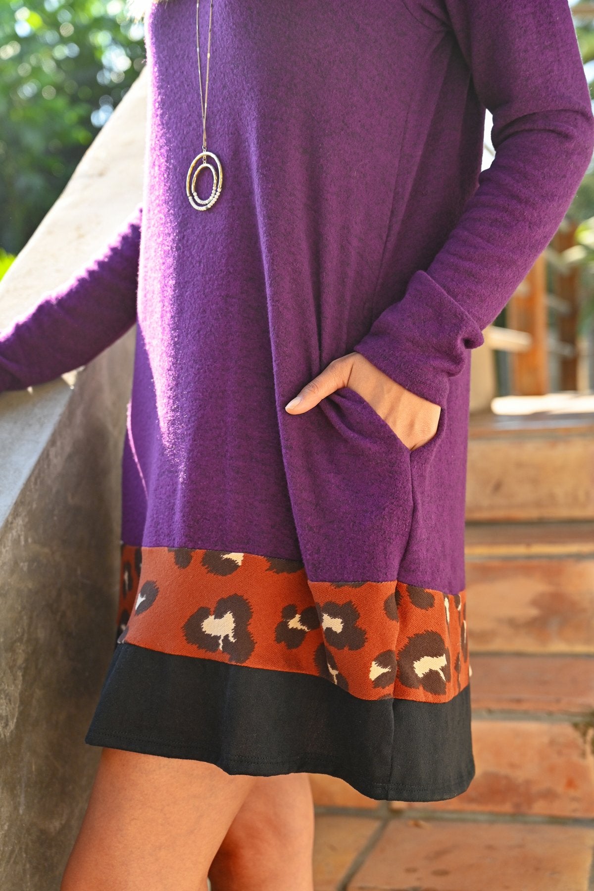 Long Sleeve Leopard Contrast Dress