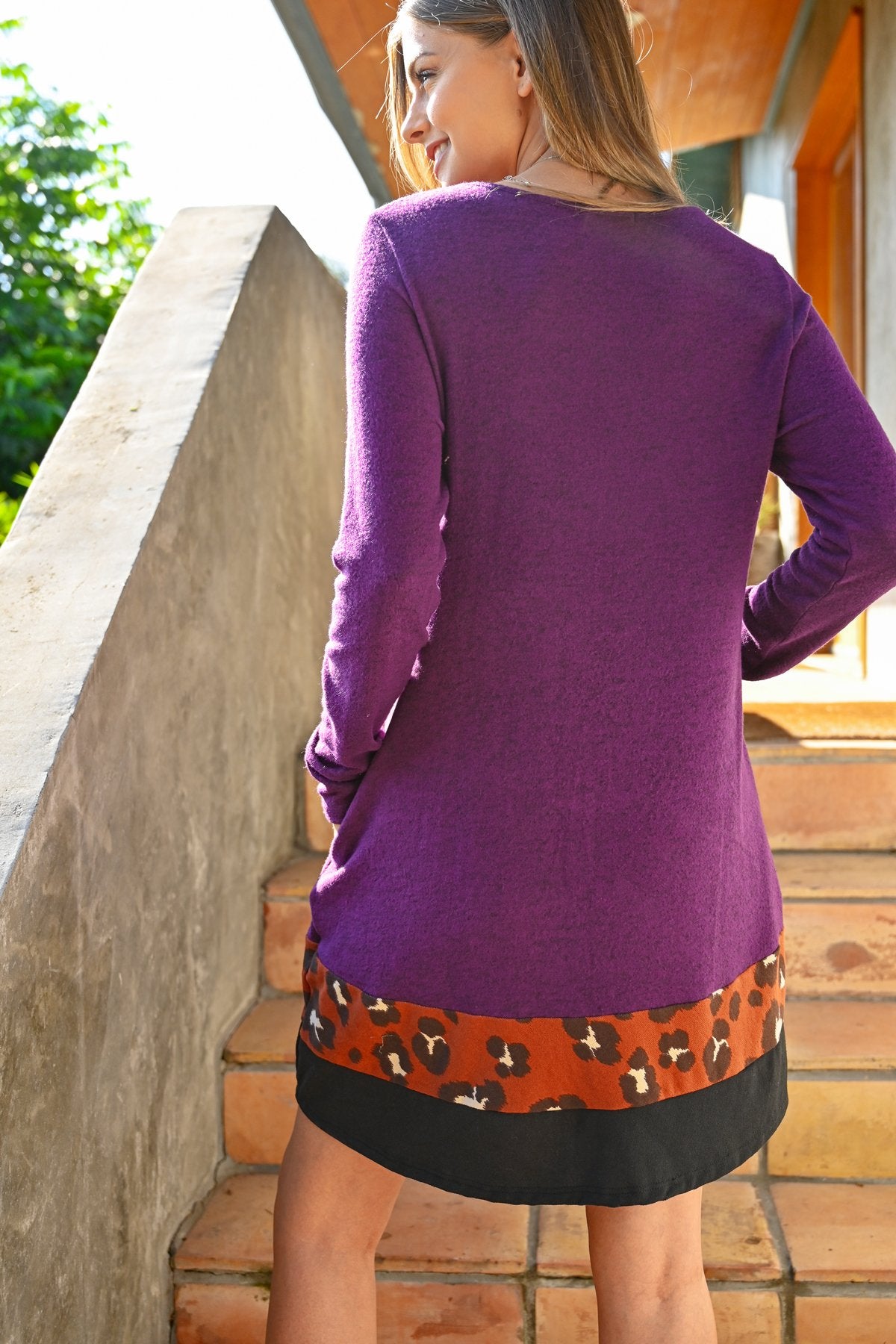 Long Sleeve Leopard Contrast Dress