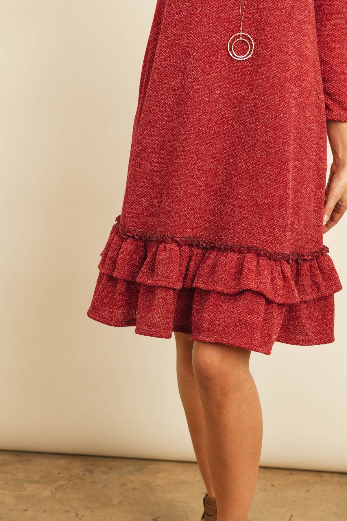 Quarter Sleeve Drake Layered Ruffle Hem Dress