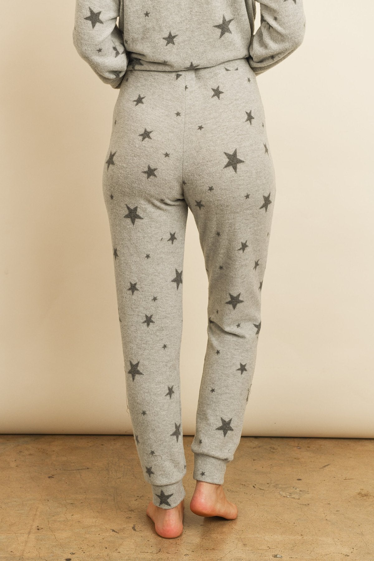 Star Print Brushed Top and Joggers Set With Self Tie
