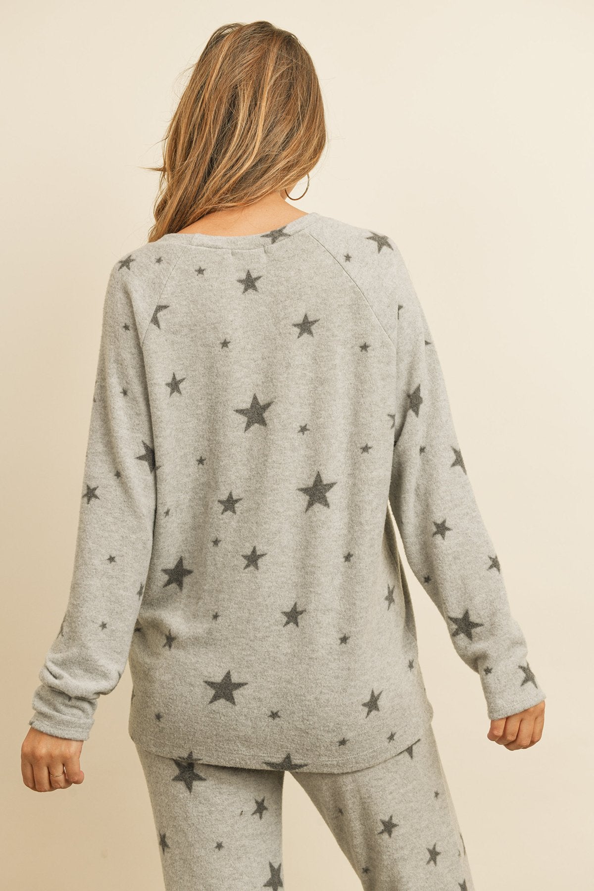 Star Print Brushed Top and Joggers Set With Self Tie
