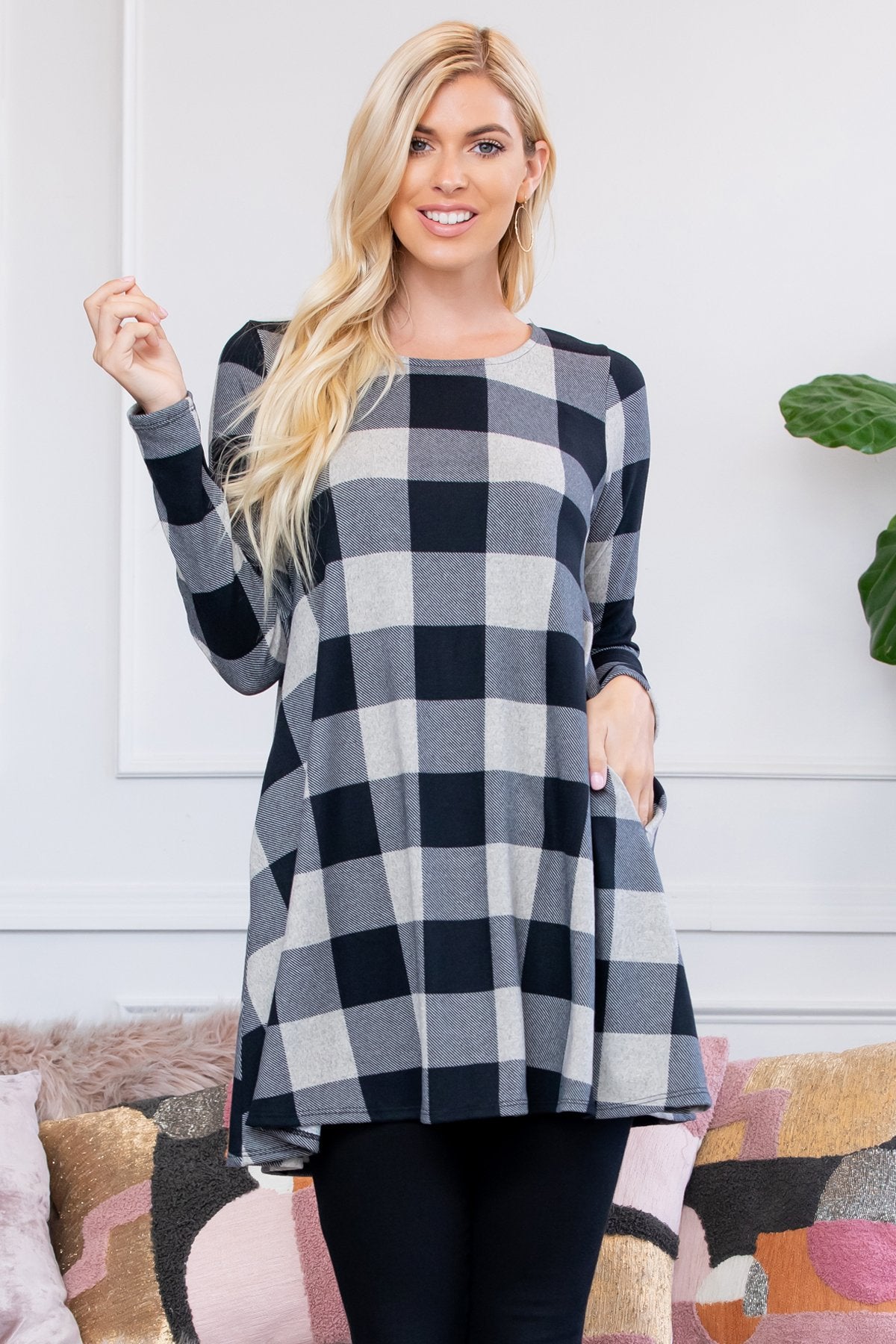 Hacci Plaid Pocket Tunic