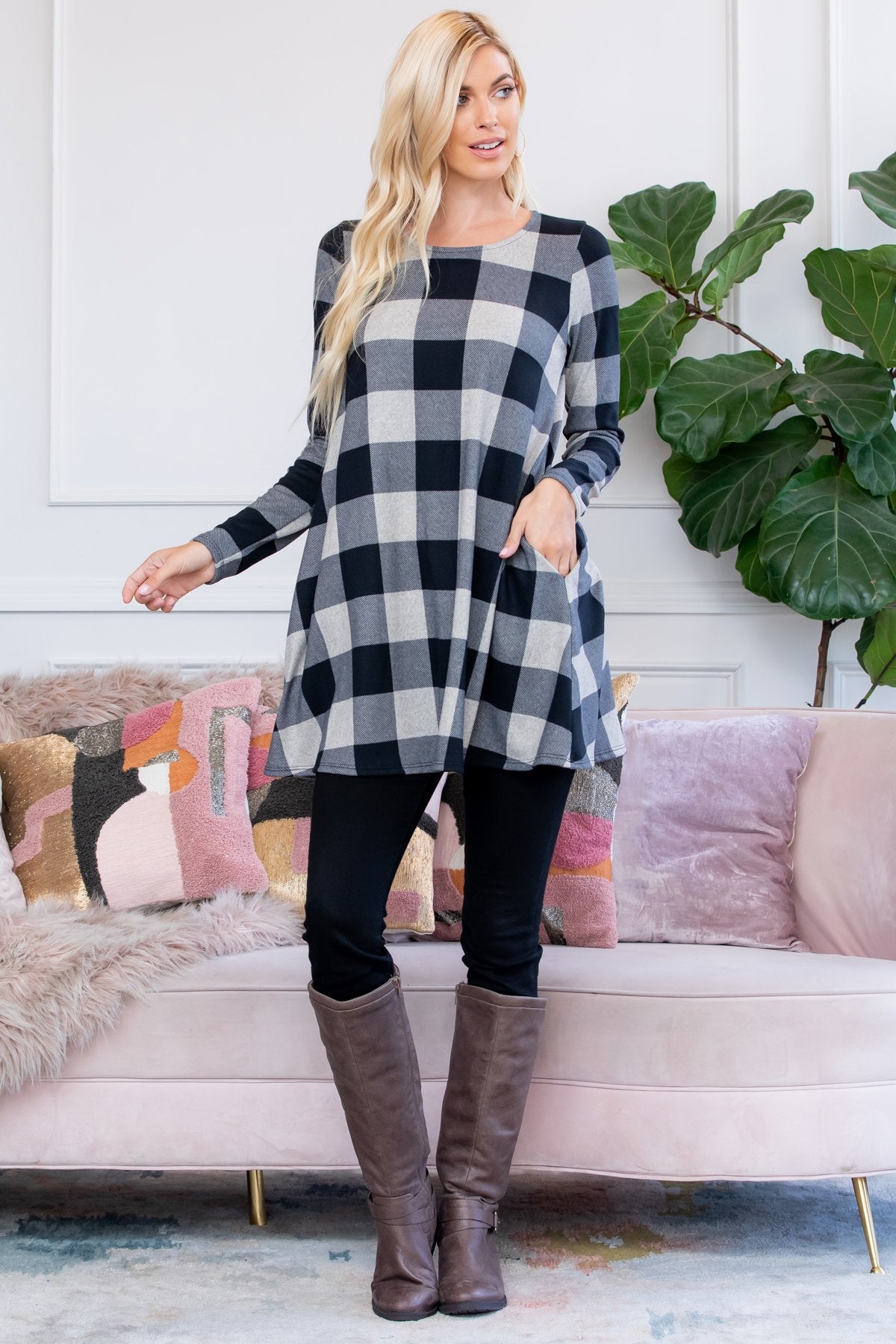 Hacci Plaid Pocket Tunic