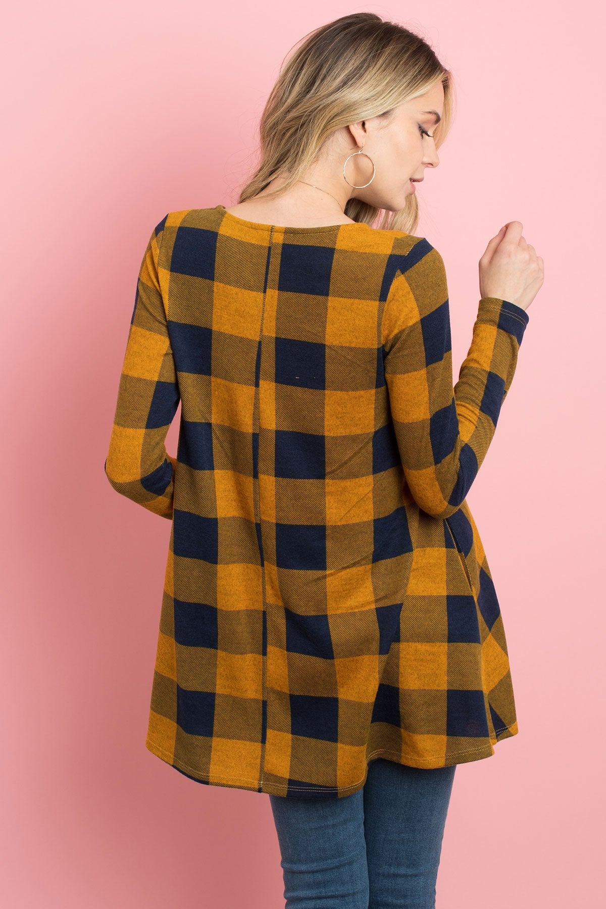 Plaid Long Sleeves A-Line Top