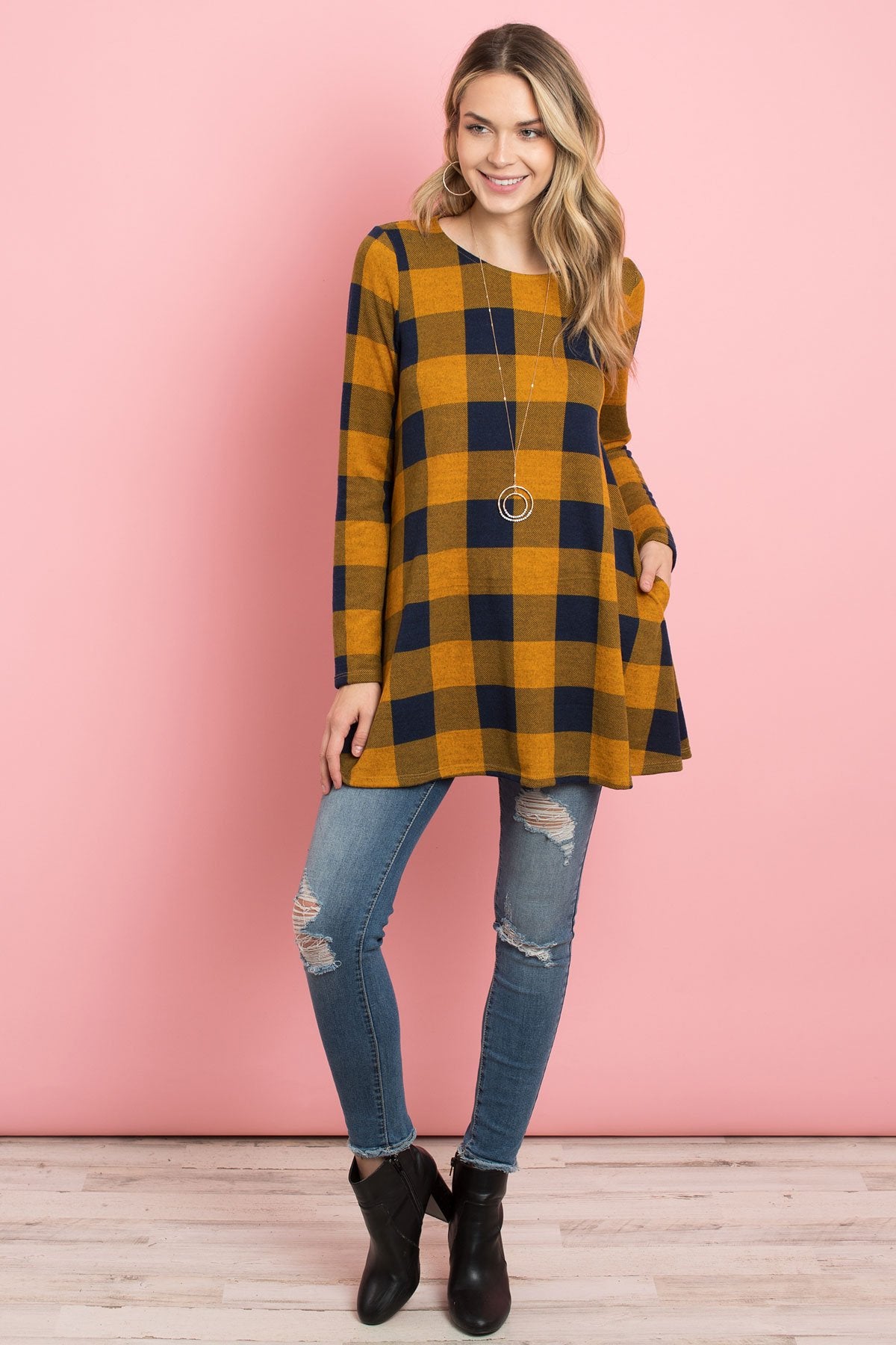 Plaid Long Sleeves A-Line Top