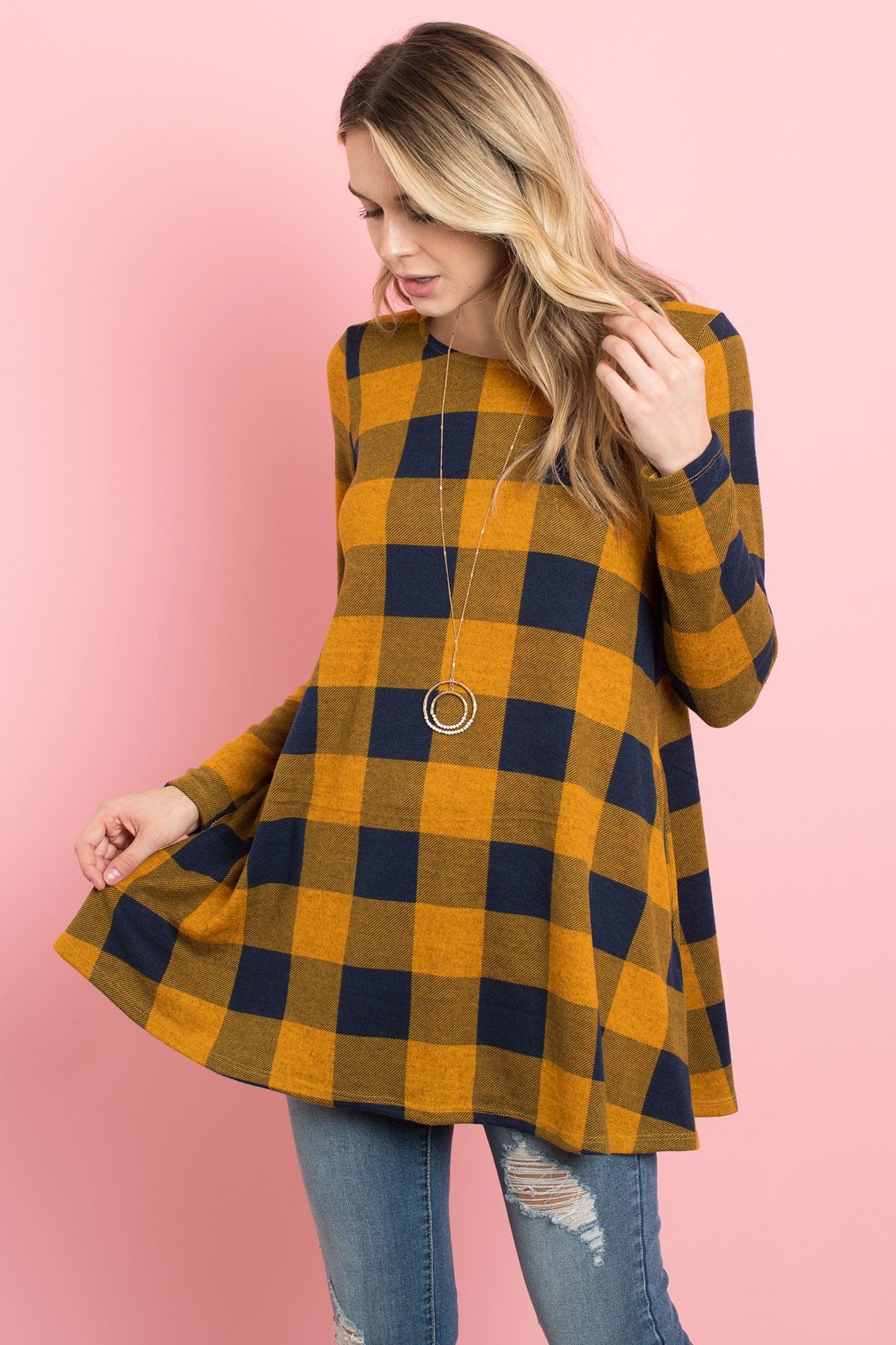 Plaid Long Sleeves A-Line Top