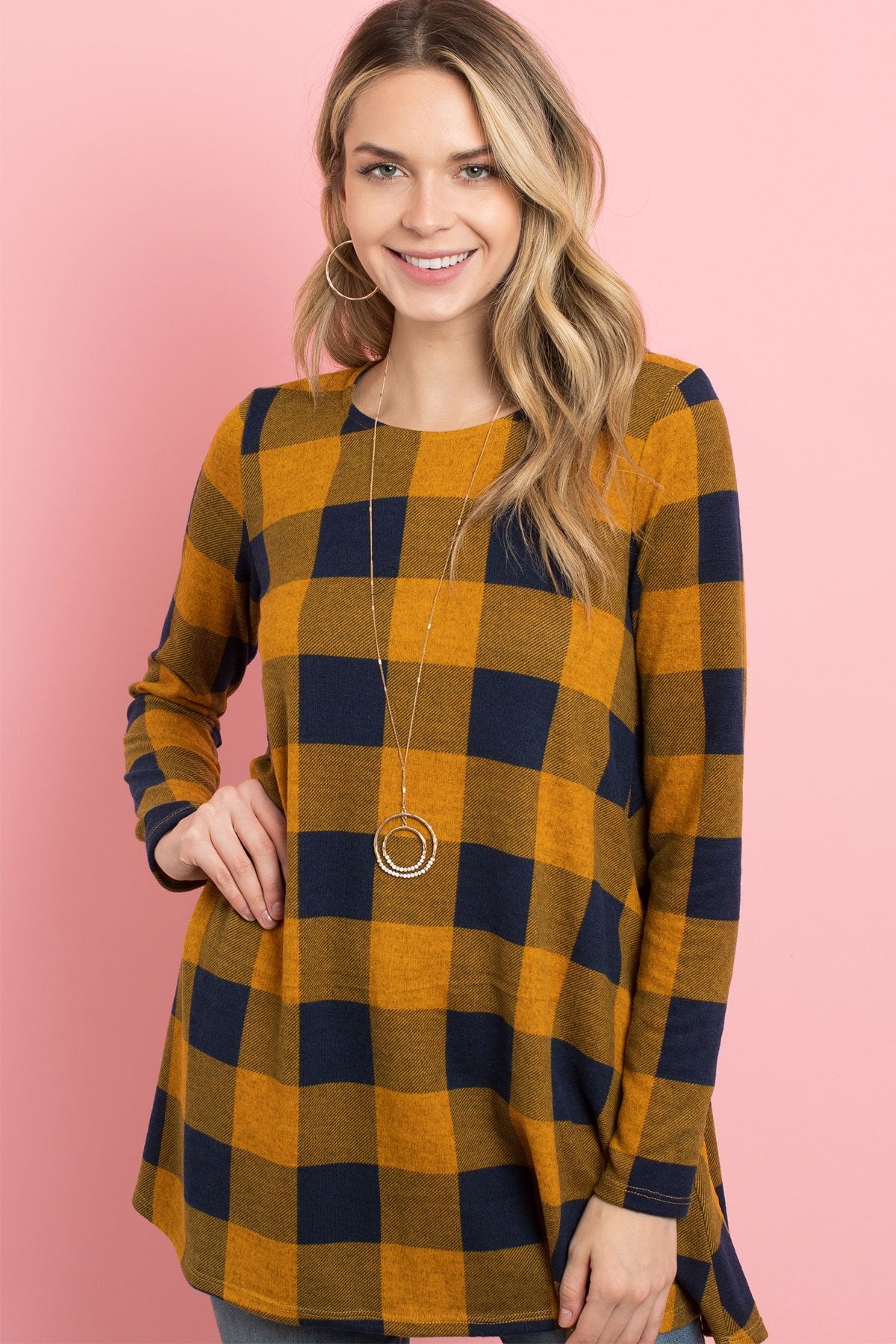 Plaid Long Sleeves A-Line Top