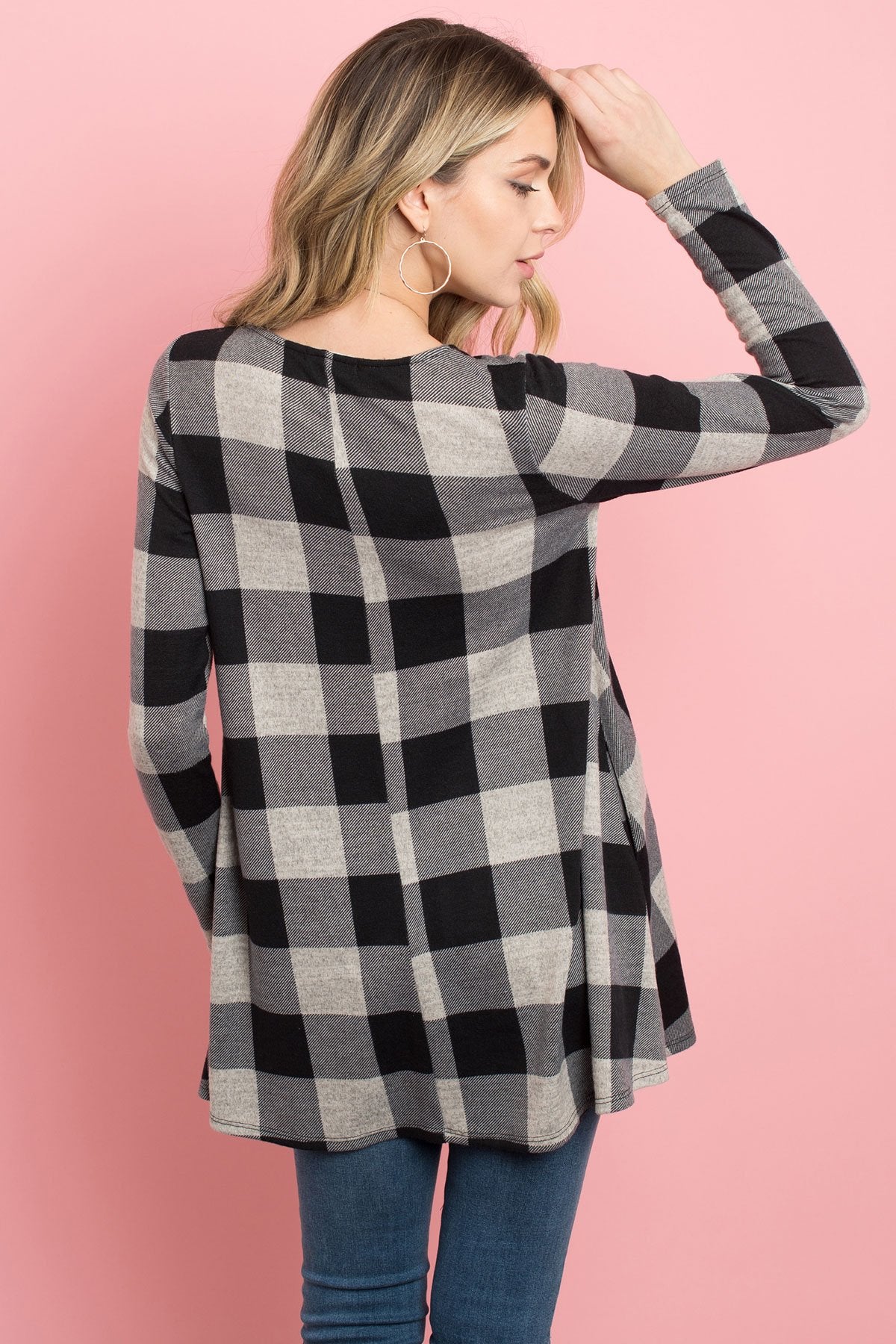 Plaid Long Sleeves A-Line Top