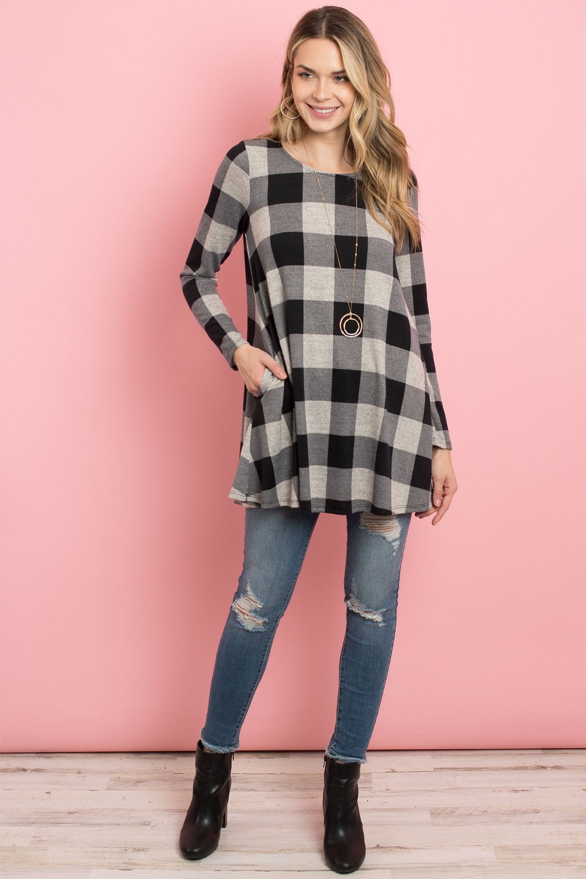 Plaid Long Sleeves A-Line Top