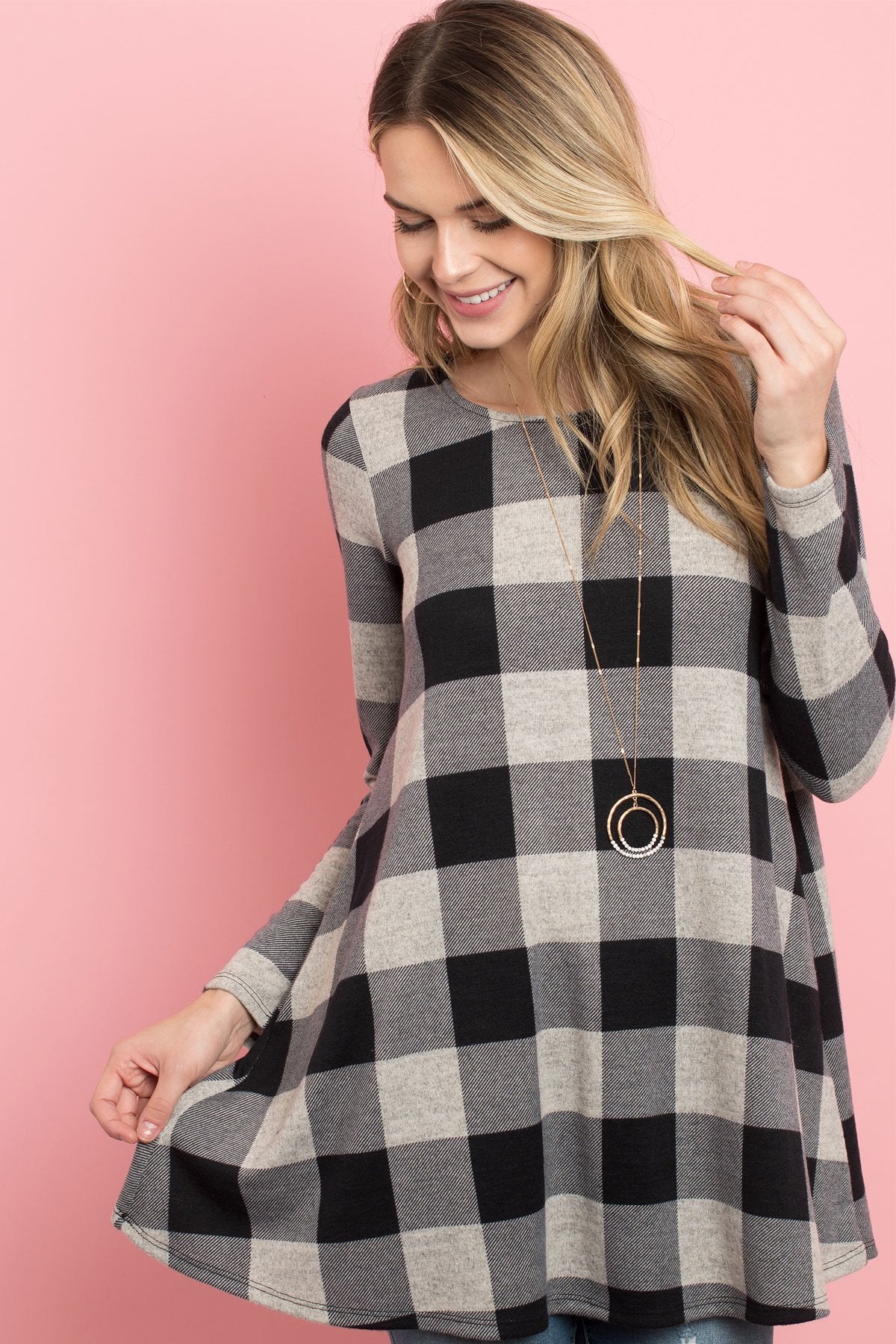 Plaid Long Sleeves A-Line Top