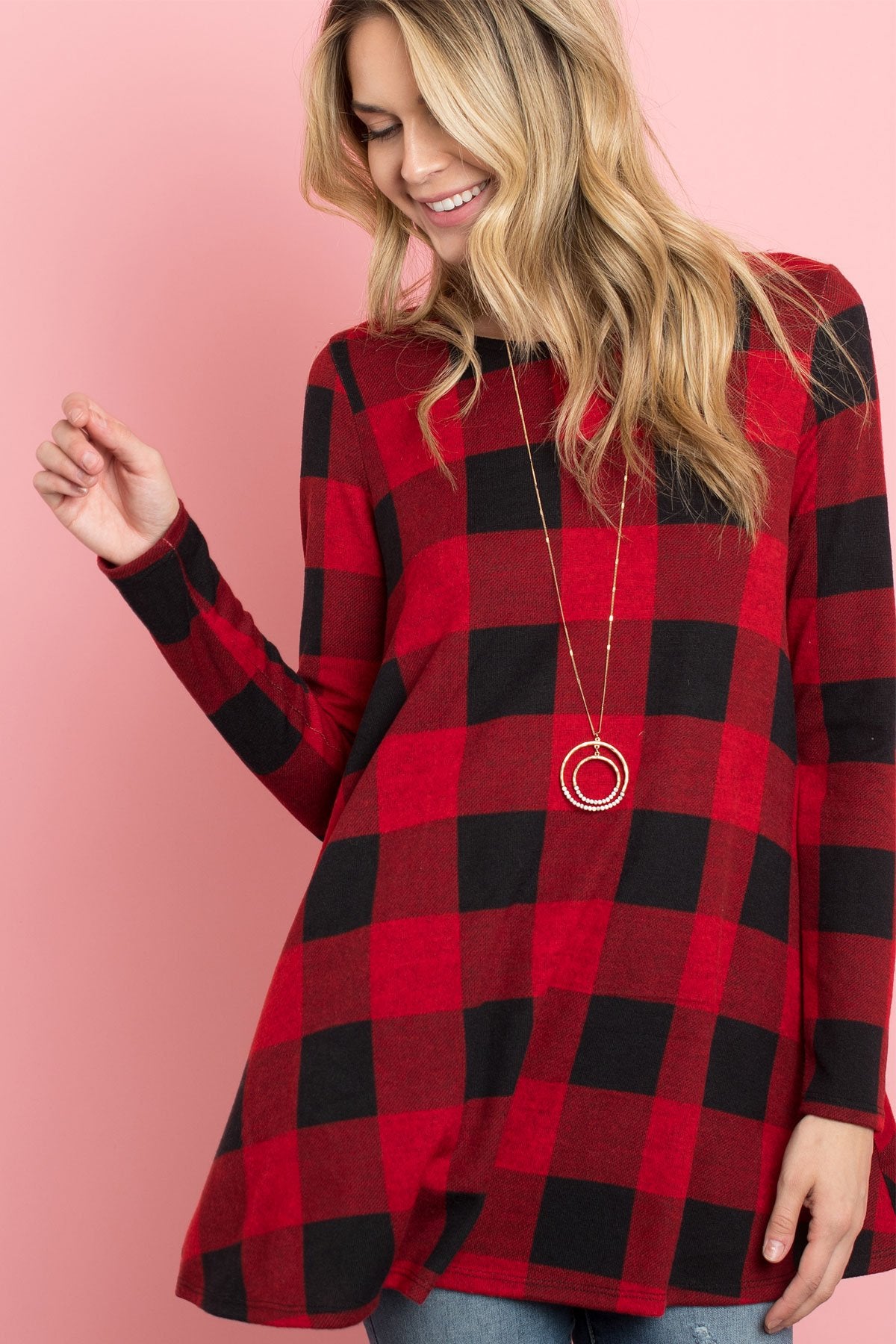Plaid Long Sleeves A-Line Top