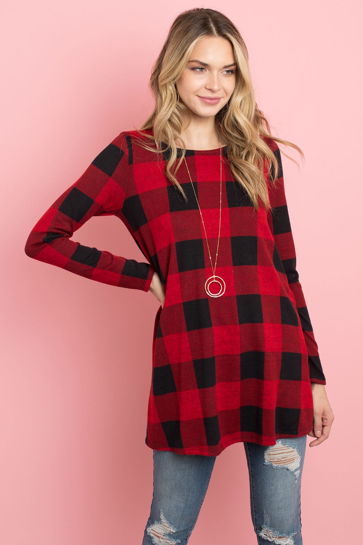 Plaid Long Sleeves A-Line Top