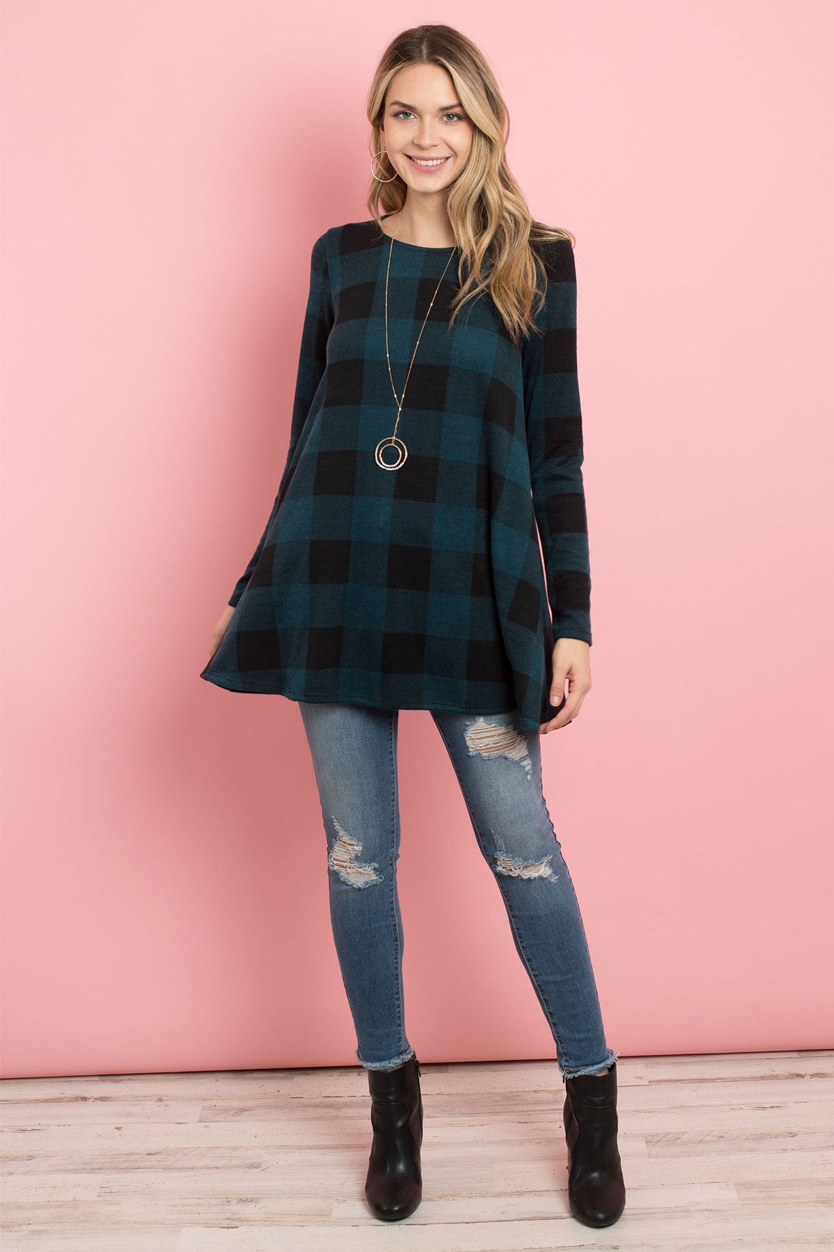 Plaid Long Sleeves A-Line Top