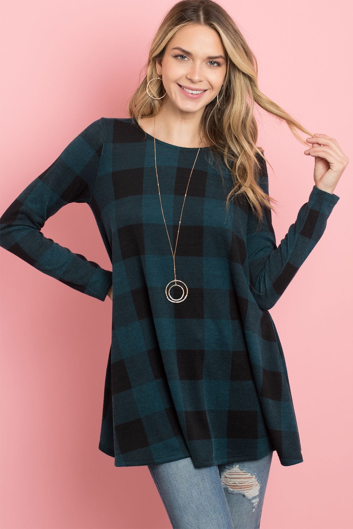 Plaid Long Sleeves A-Line Top