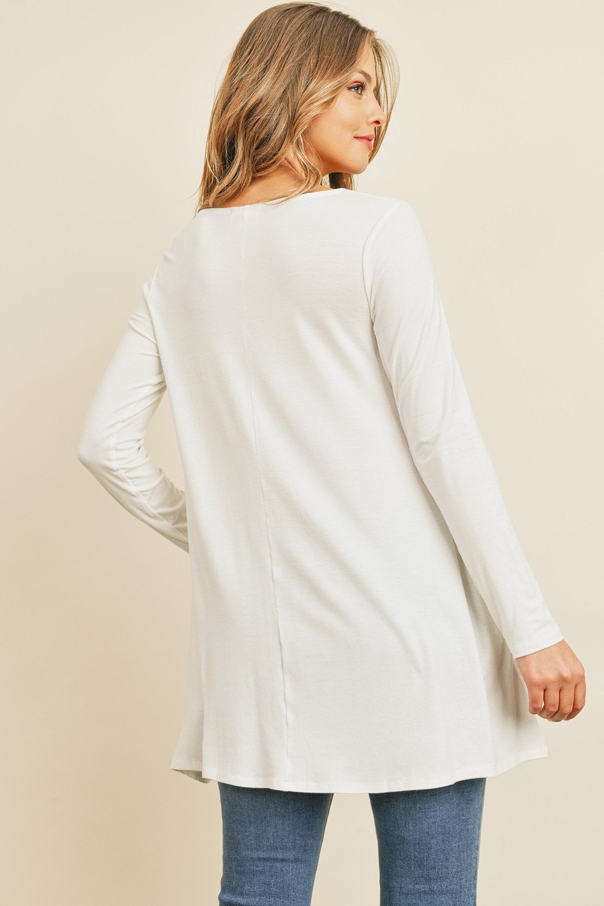 Solid Long Sleeve Top With Inseam Pocket
