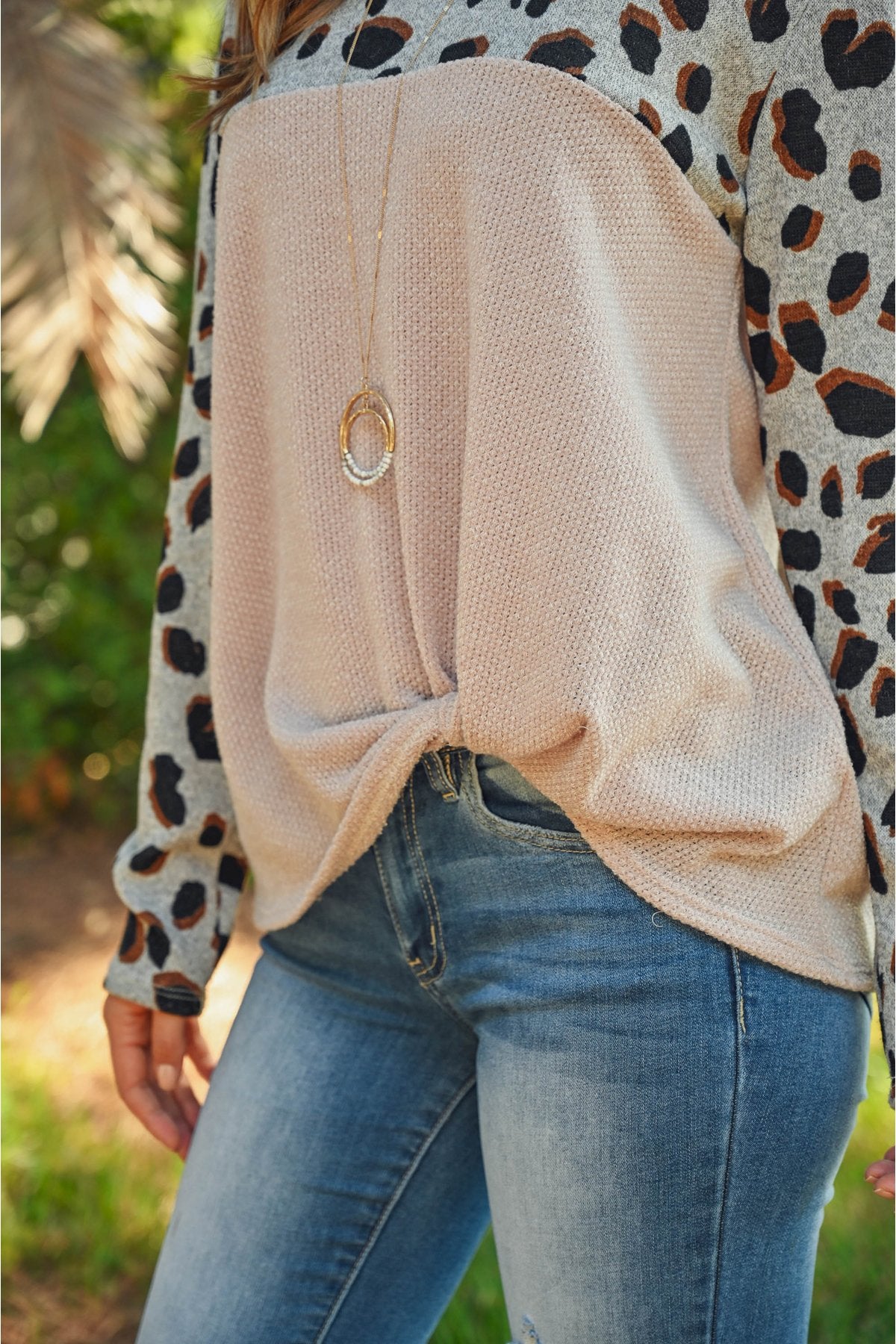 Leopard Long Sleeved Drake Contrast Knot Top