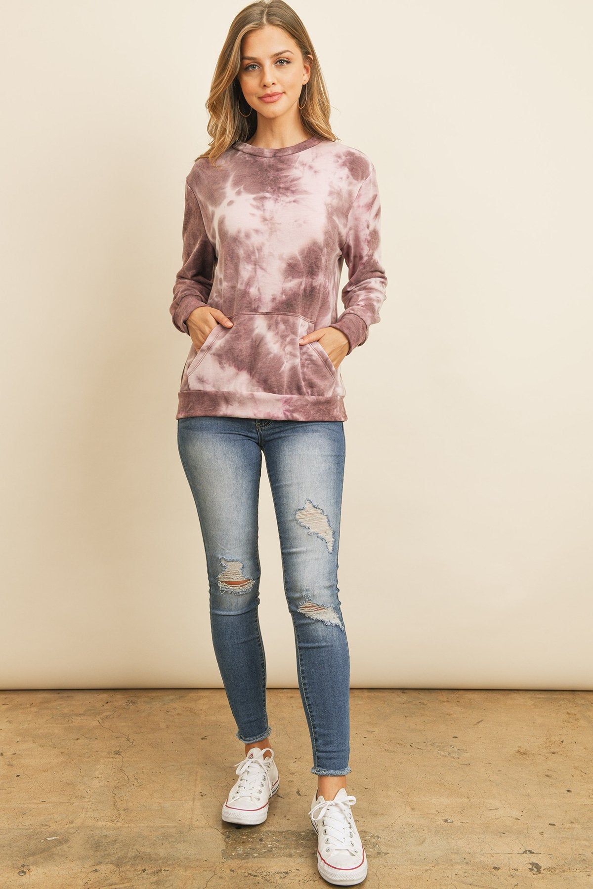 Tie Dye Long Sleeve Round Neck Top