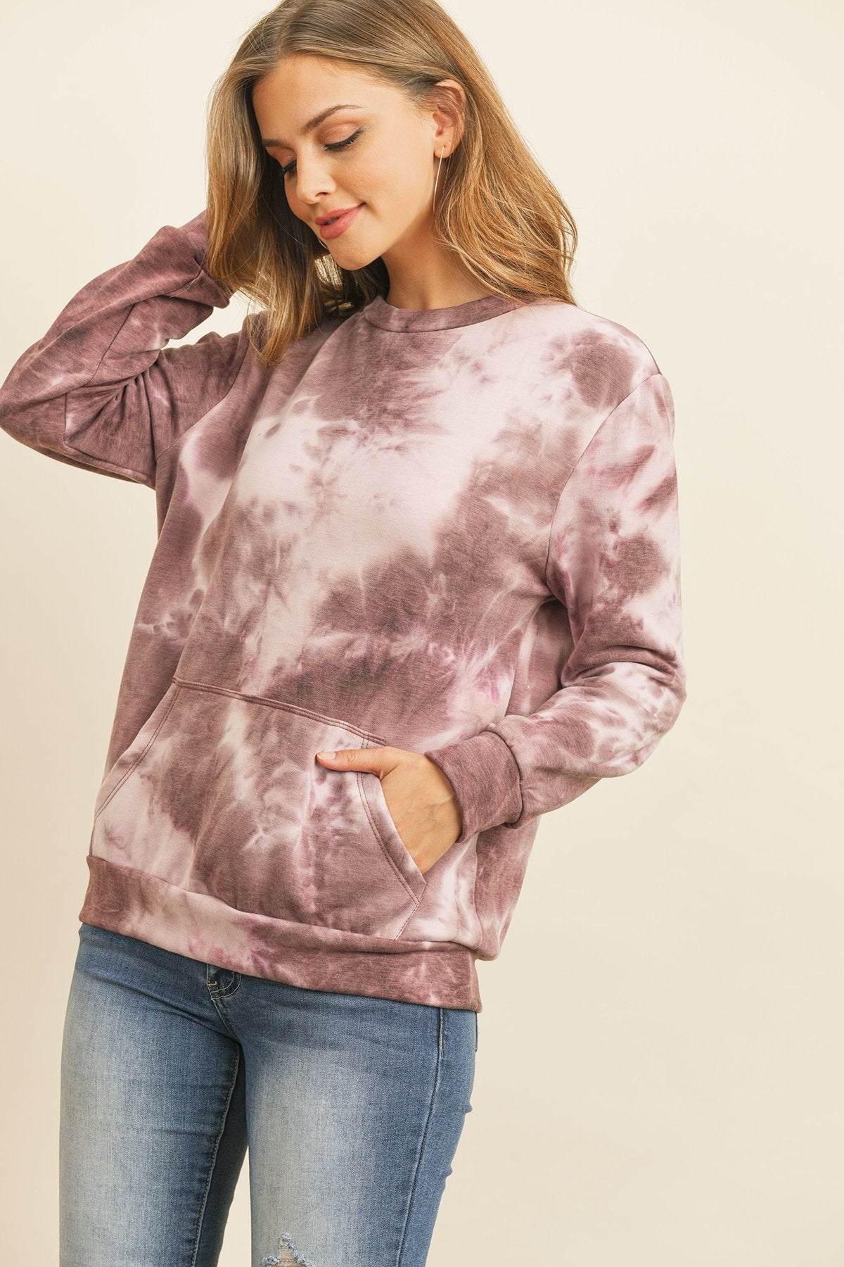 Tie Dye Long Sleeve Round Neck Top