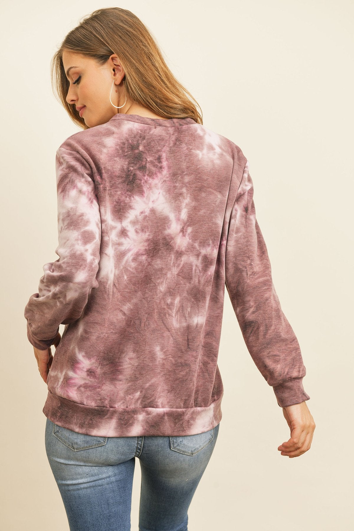 Tie Dye Long Sleeve Round Neck Top