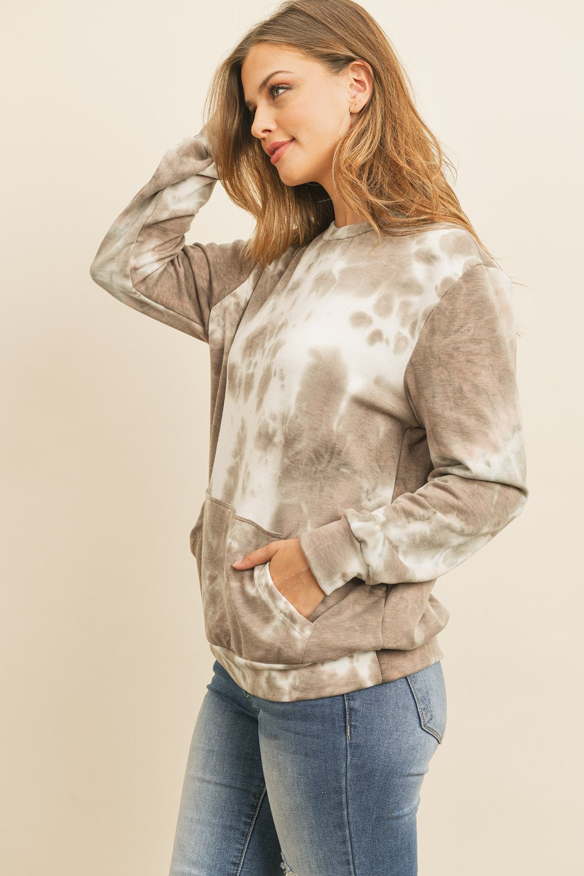 Tie Dye Long Sleeve Round Neck Top