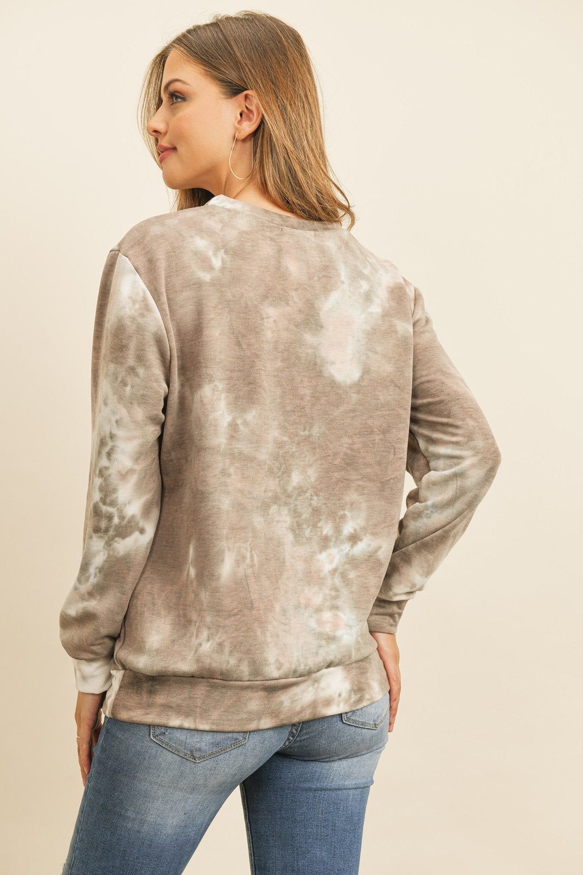 Tie Dye Long Sleeve Round Neck Top