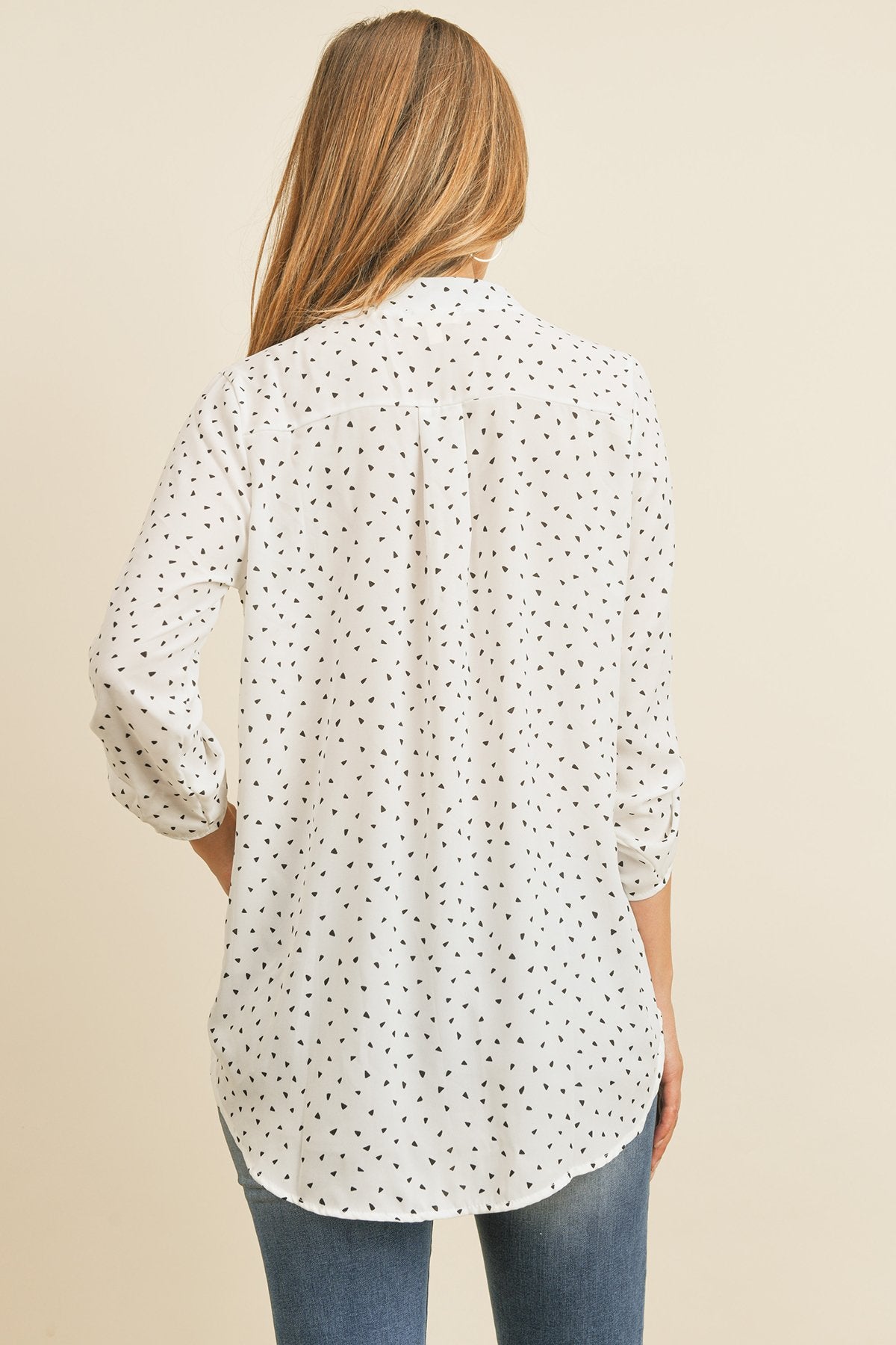 Tab Sleeve Triangle Print Blouse