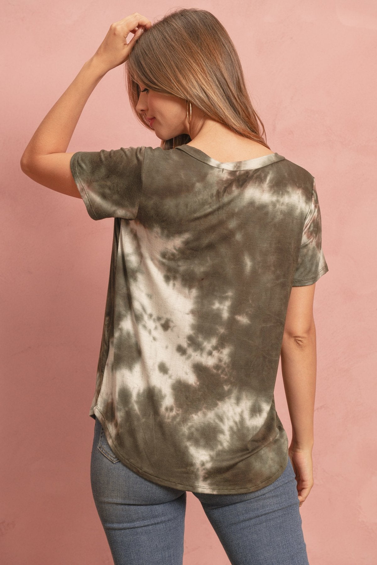 Tie Dye  V-Neck Round Hem Top