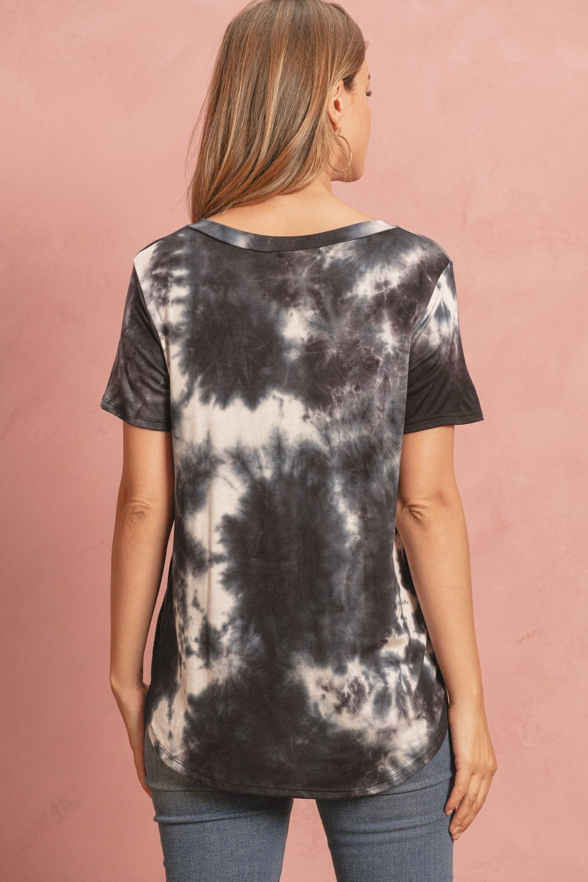 Tie Dye  V-Neck Round Hem Top