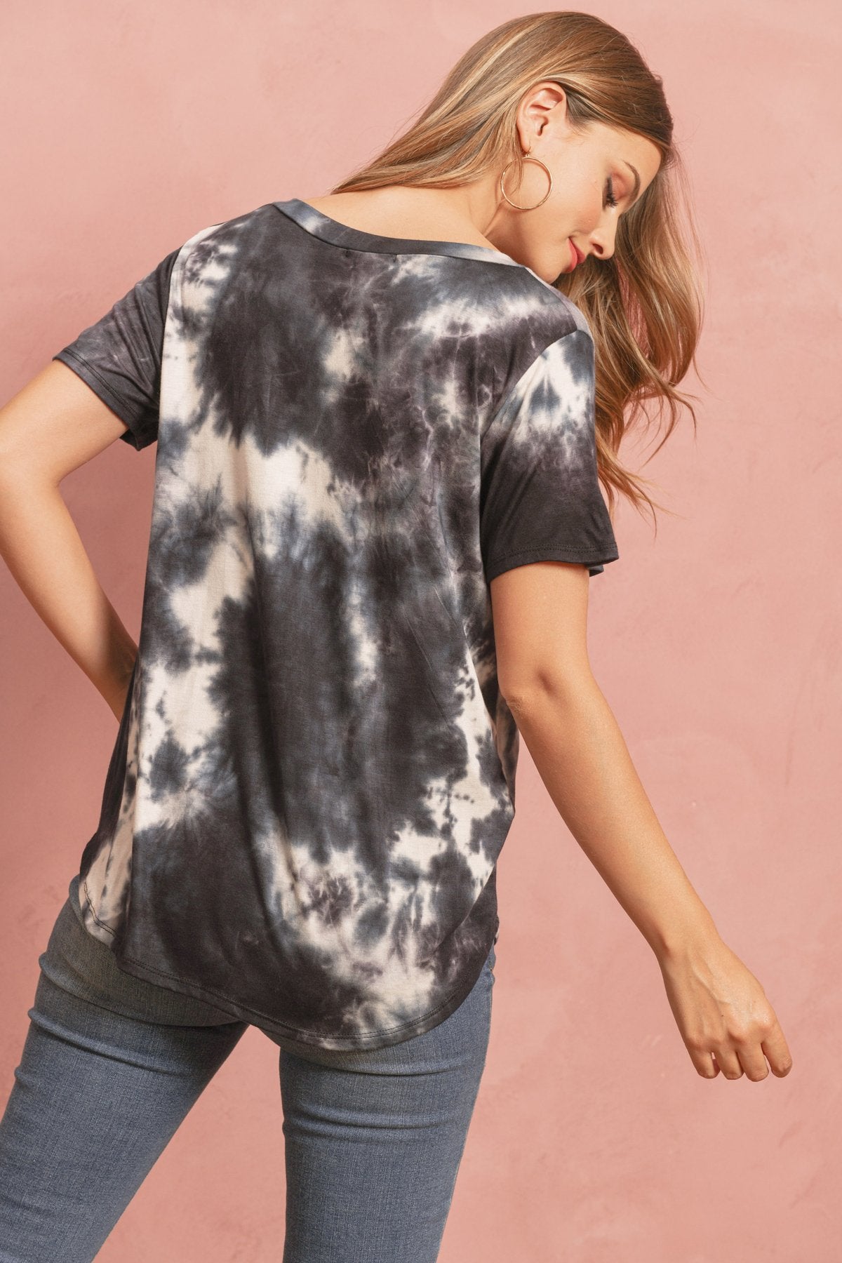 Tie Dye  V-Neck Round Hem Top
