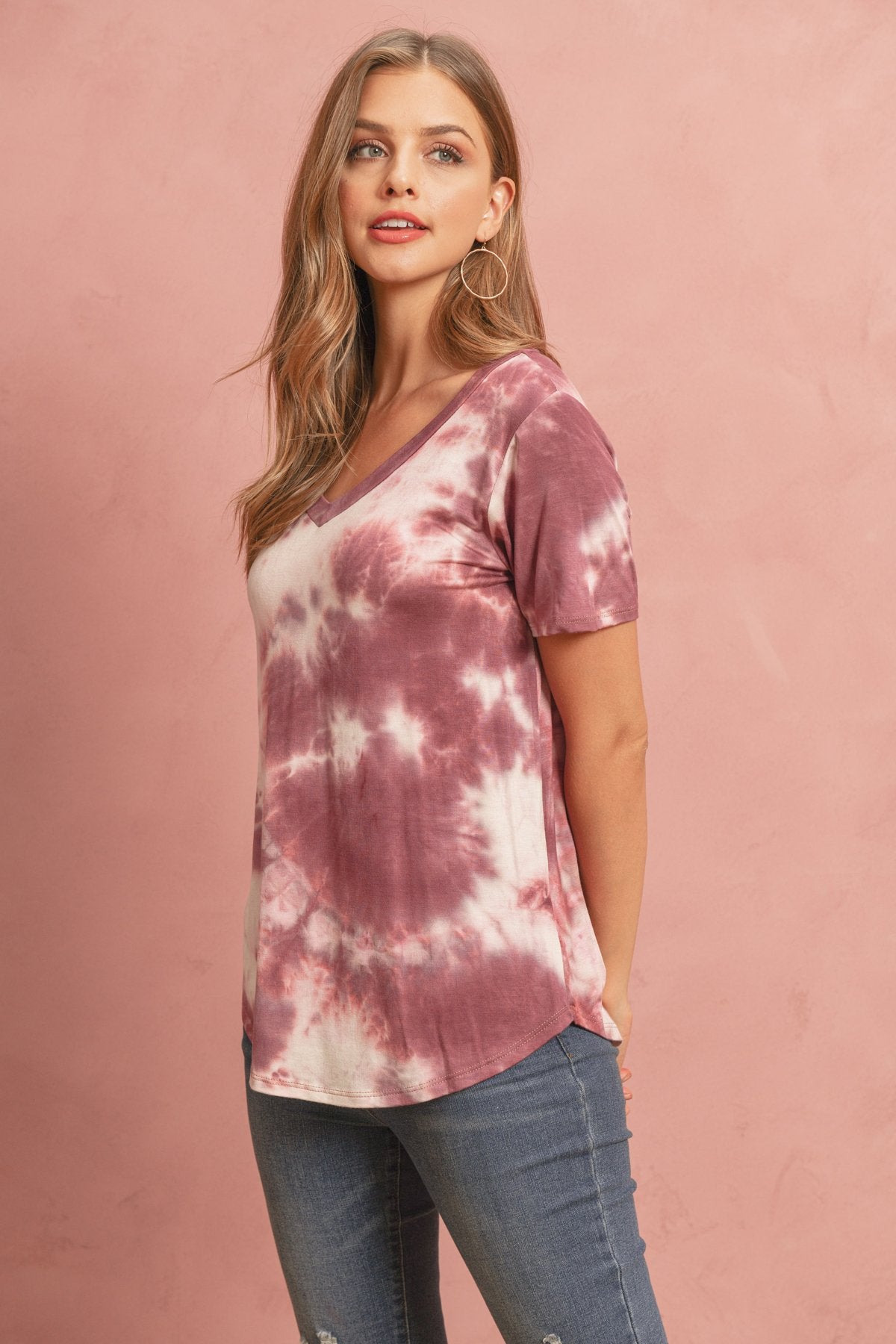Tie Dye  V-Neck Round Hem Top