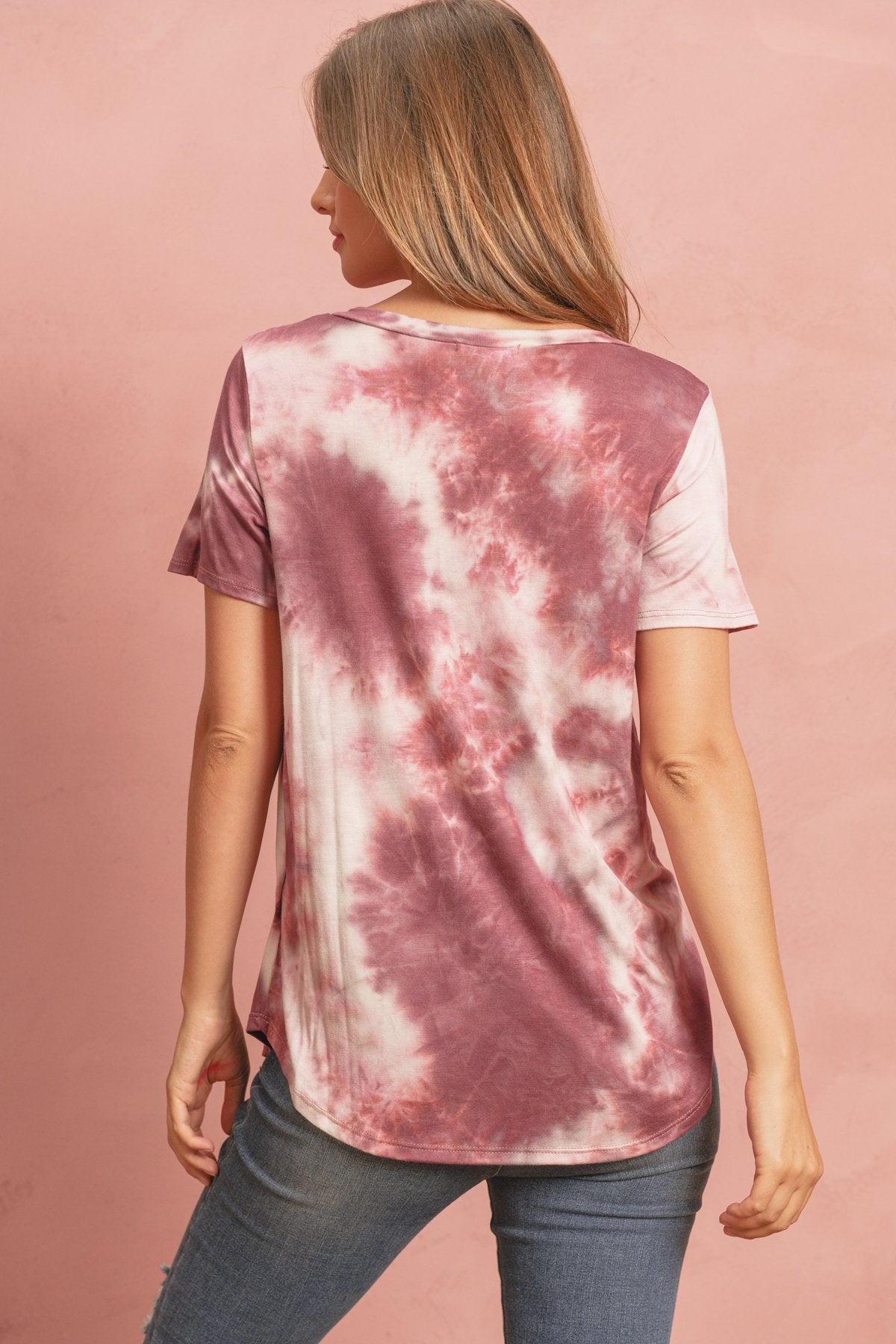 Tie Dye  V-Neck Round Hem Top