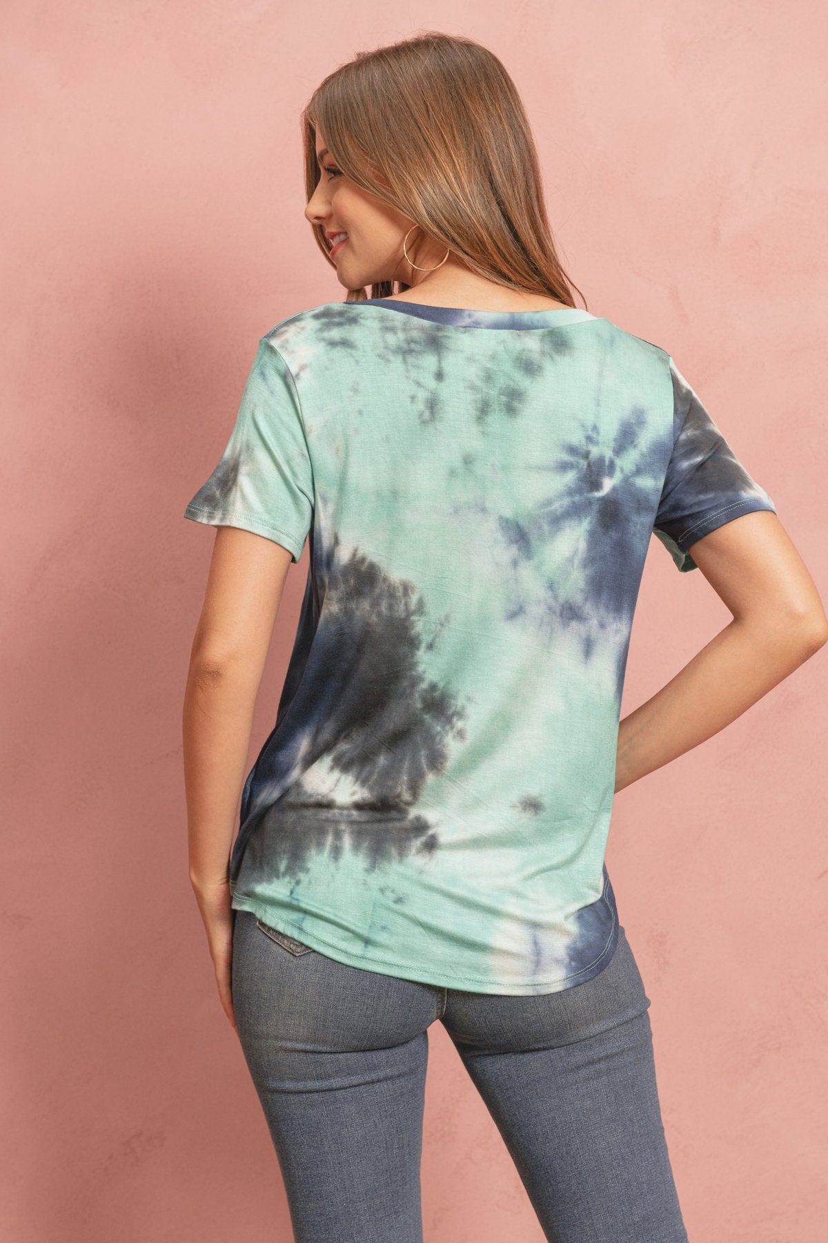 Tie Dye  V-Neck Round Hem Top