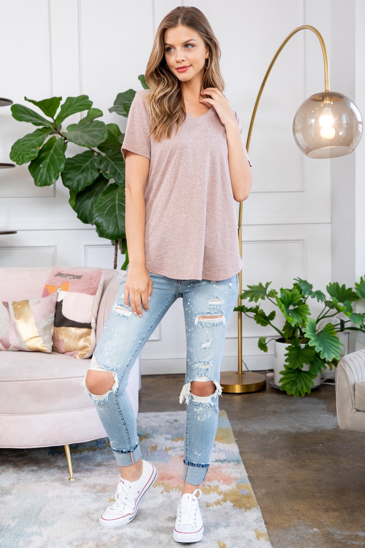 Triblend V-Neck Band Top