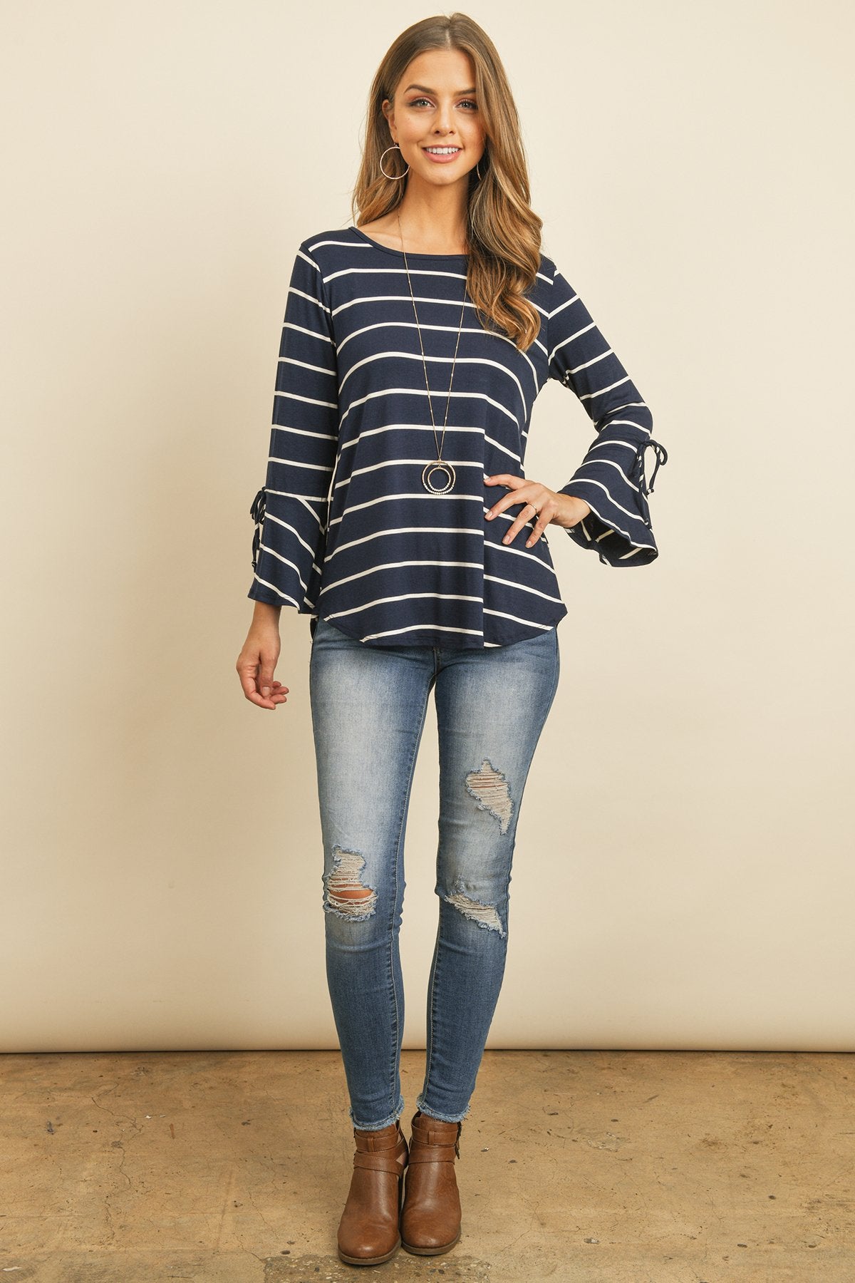 Stripe Flutter Sleeve Tie Top
