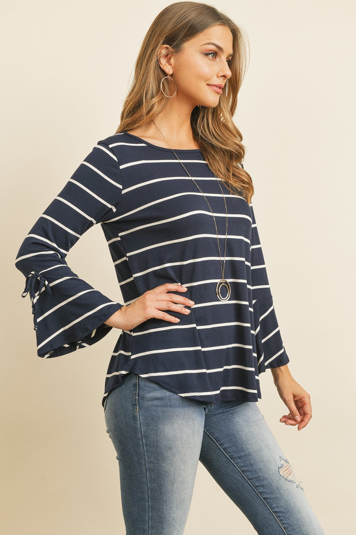Stripe Flutter Sleeve Tie Top